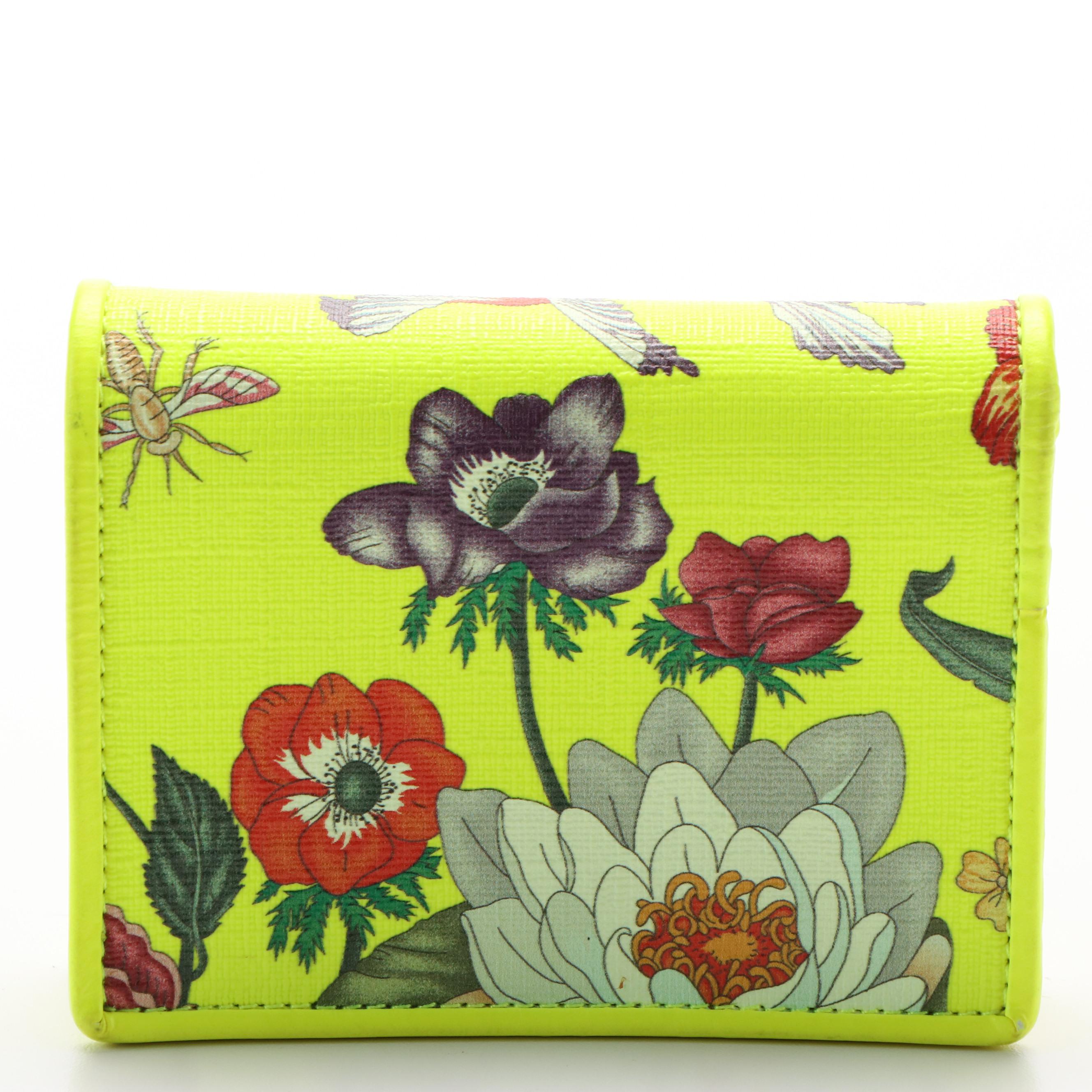 Gucci Bifold Wallet in Floral Neon Printed Leather