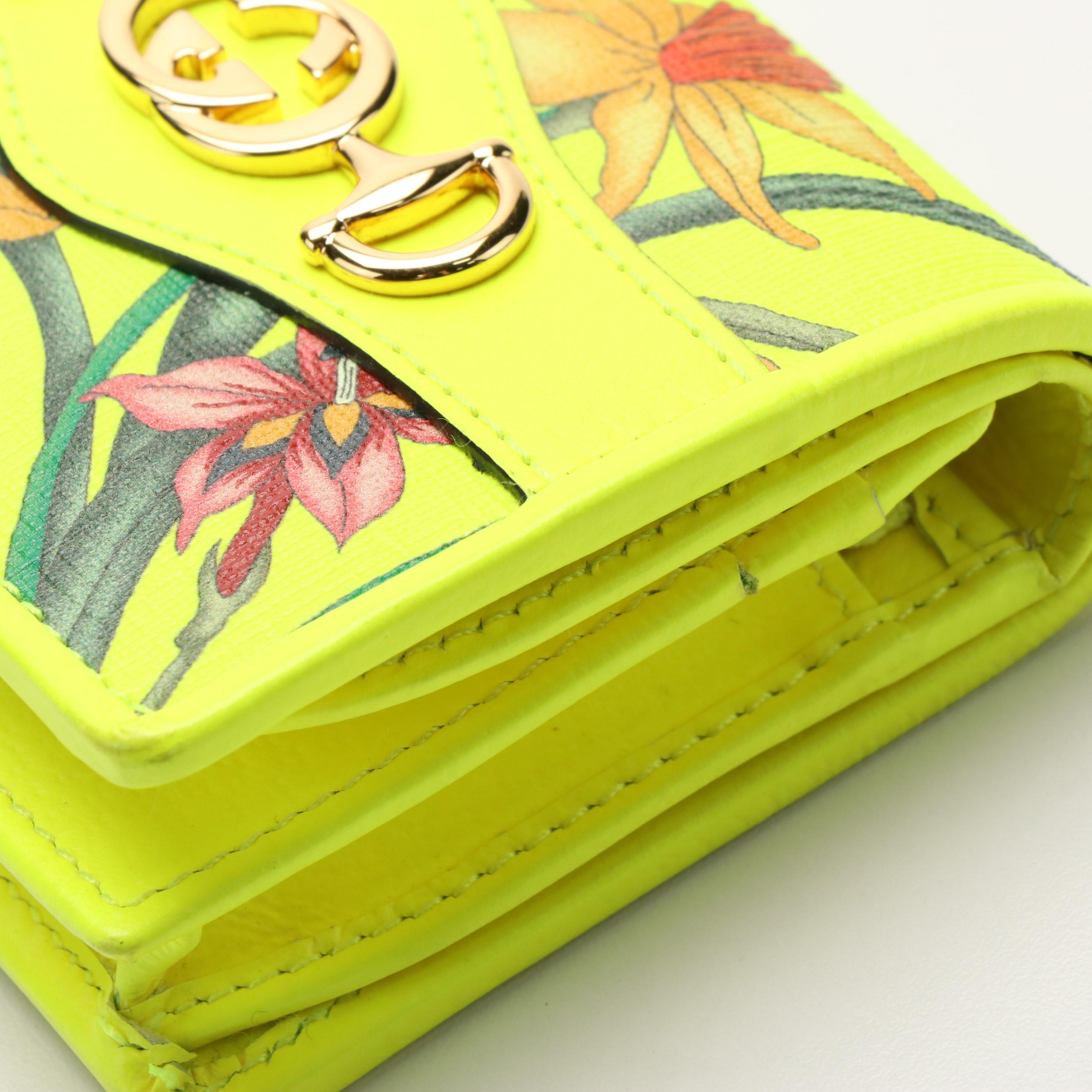 Gucci Bifold Wallet in Floral Neon Printed Leather