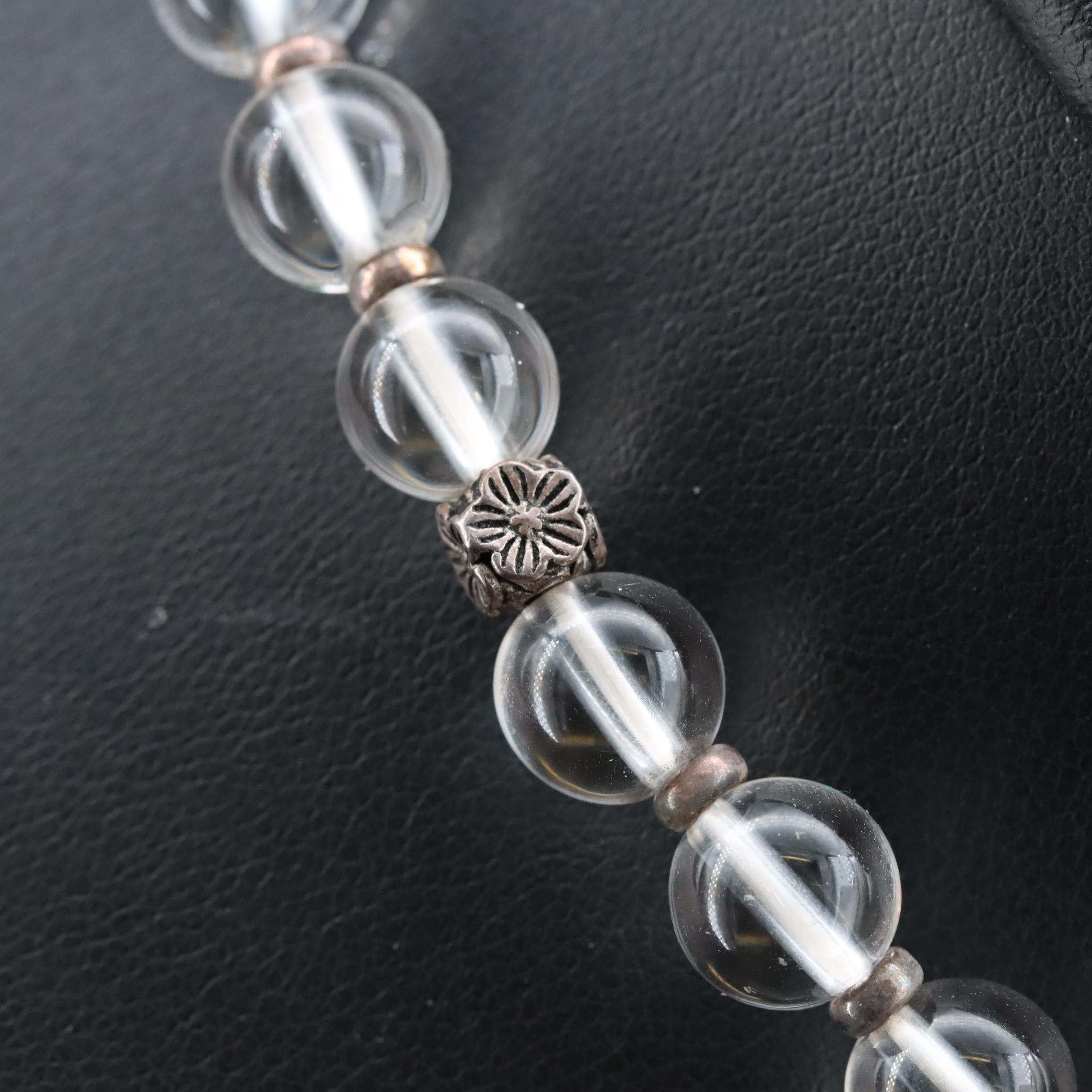 Rock Crystal Quartz Necklace with Sterling and Resin Enamel Accent Beads