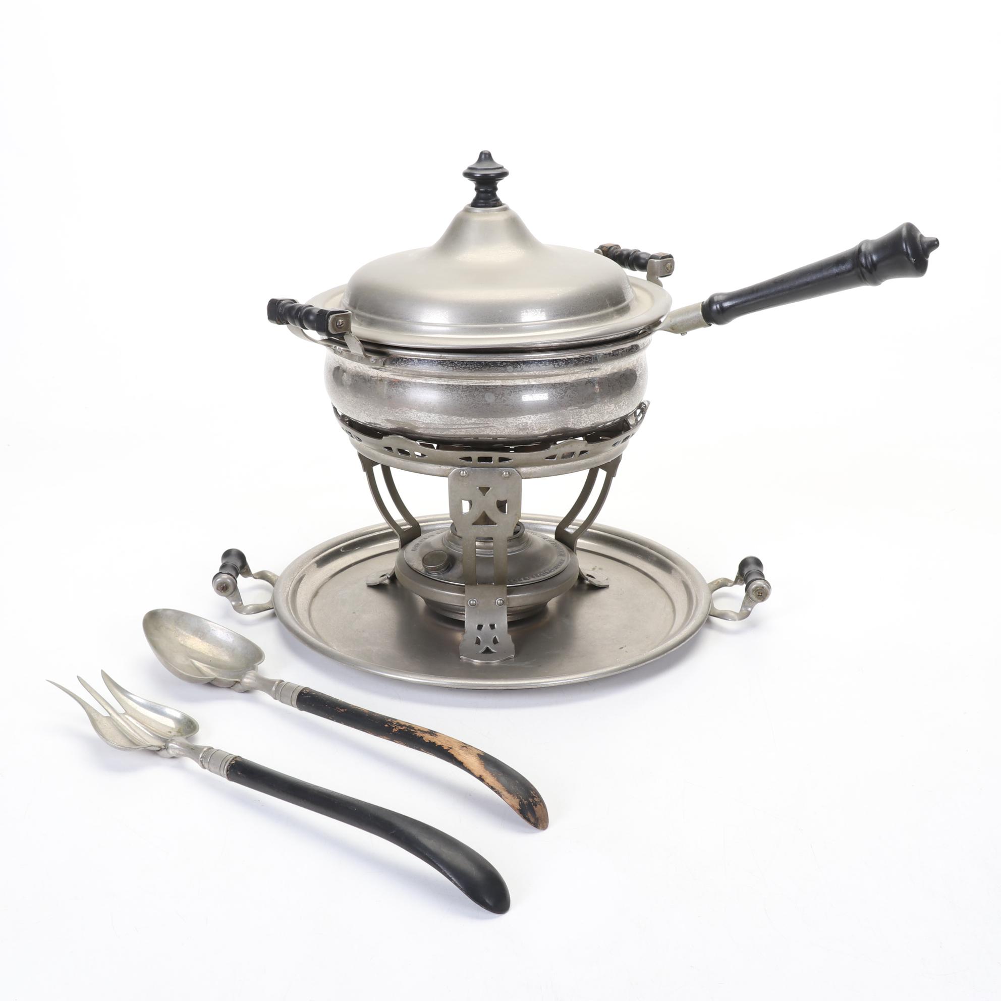 Manning Bowman Chafing Dish with Enamel Pan, Early 20th Century