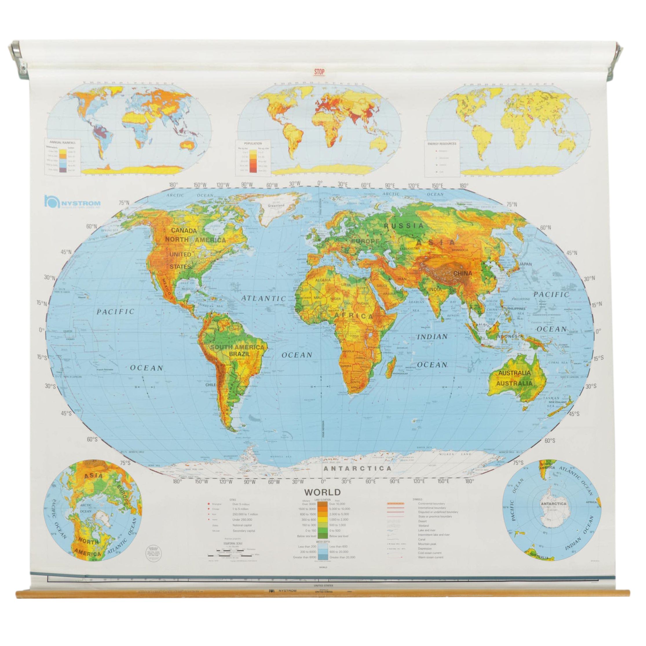 Nystrom World and United States Classroom Pull Down Map Set