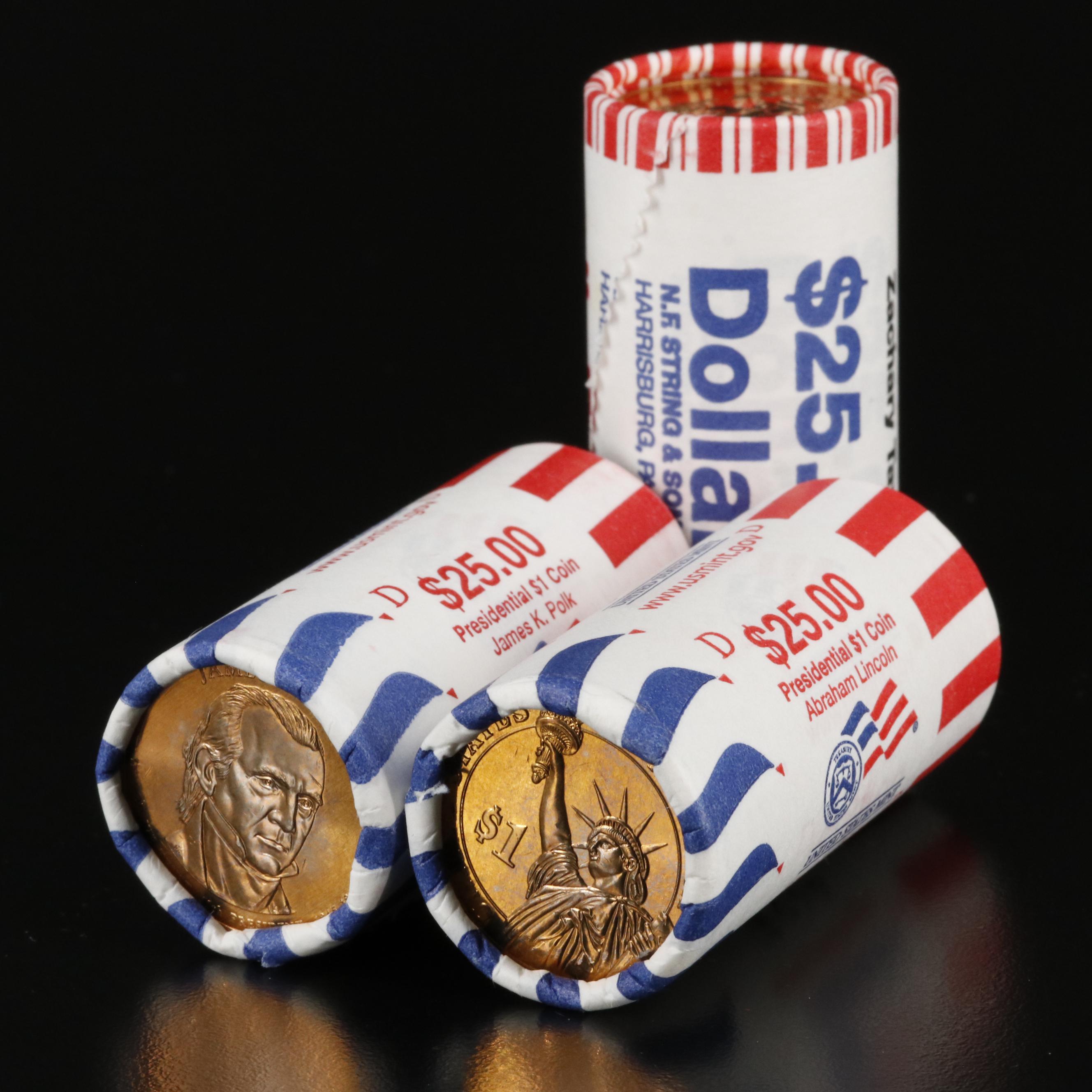 Three Uncirculated Presidential Dollar $25 Rolls