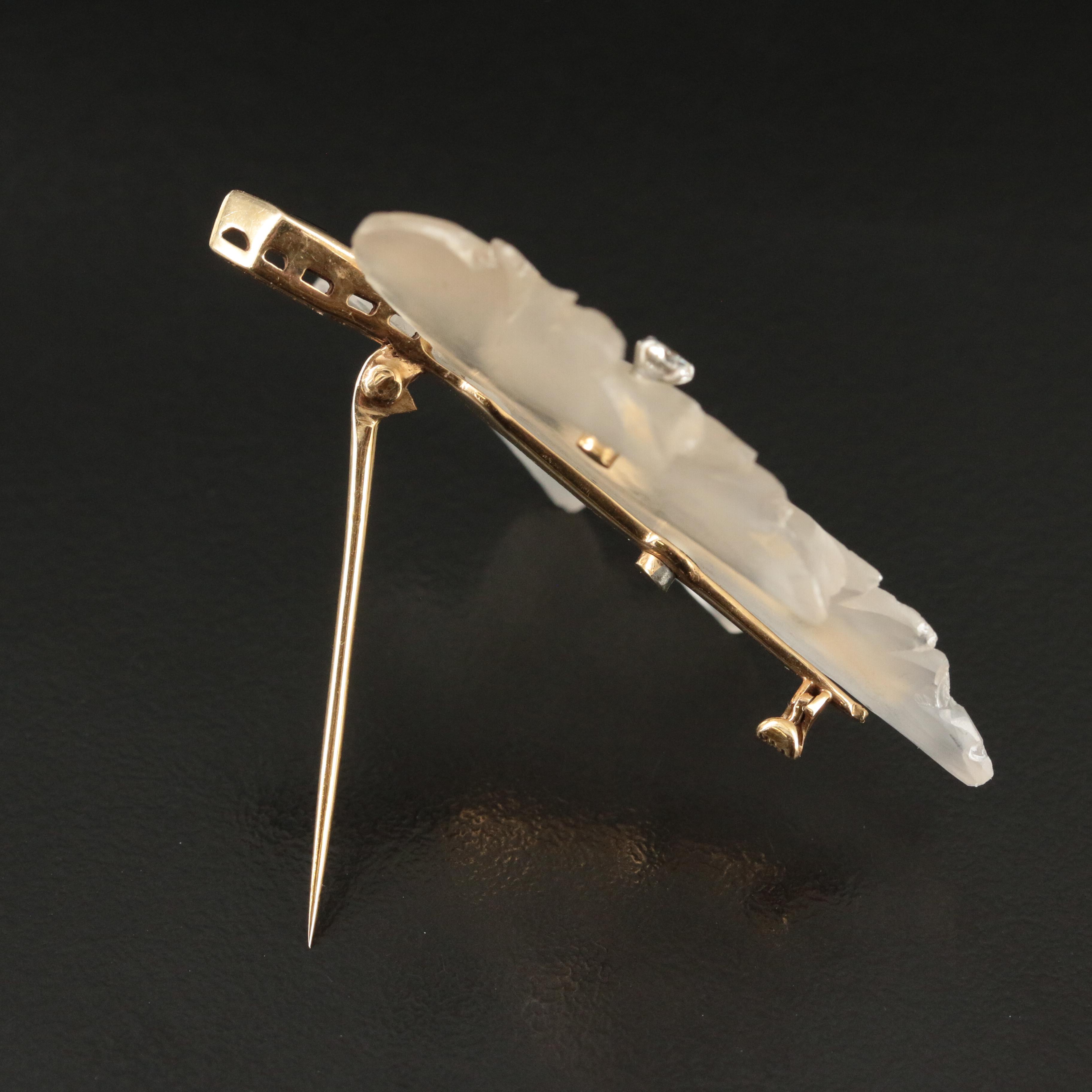 Tiffany & Co. 14K Rock Crystal, Sapphire, and Diamond Leaf Brooch