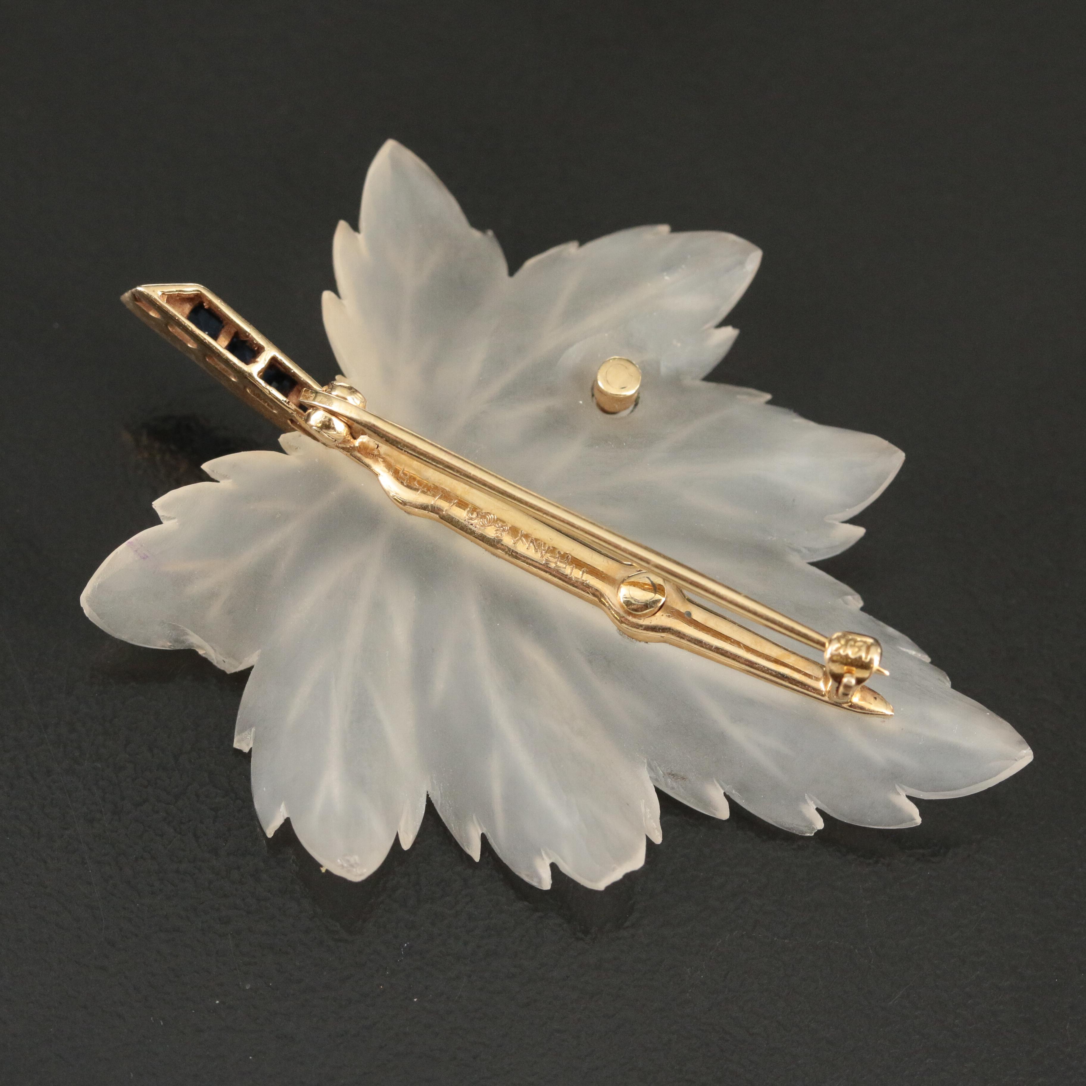 Tiffany & Co. 14K Rock Crystal, Sapphire, and Diamond Leaf Brooch