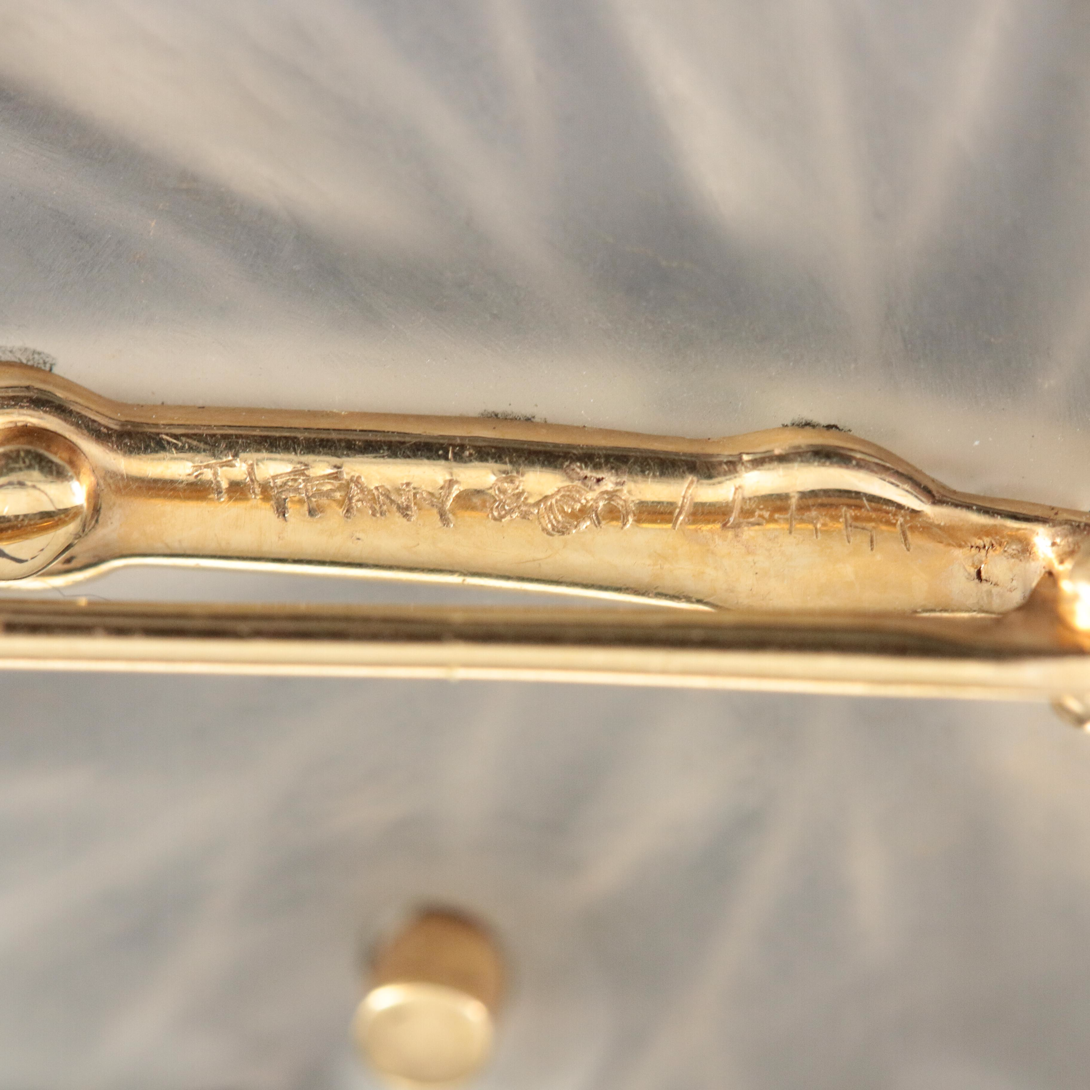 Tiffany & Co. 14K Rock Crystal, Sapphire, and Diamond Leaf Brooch