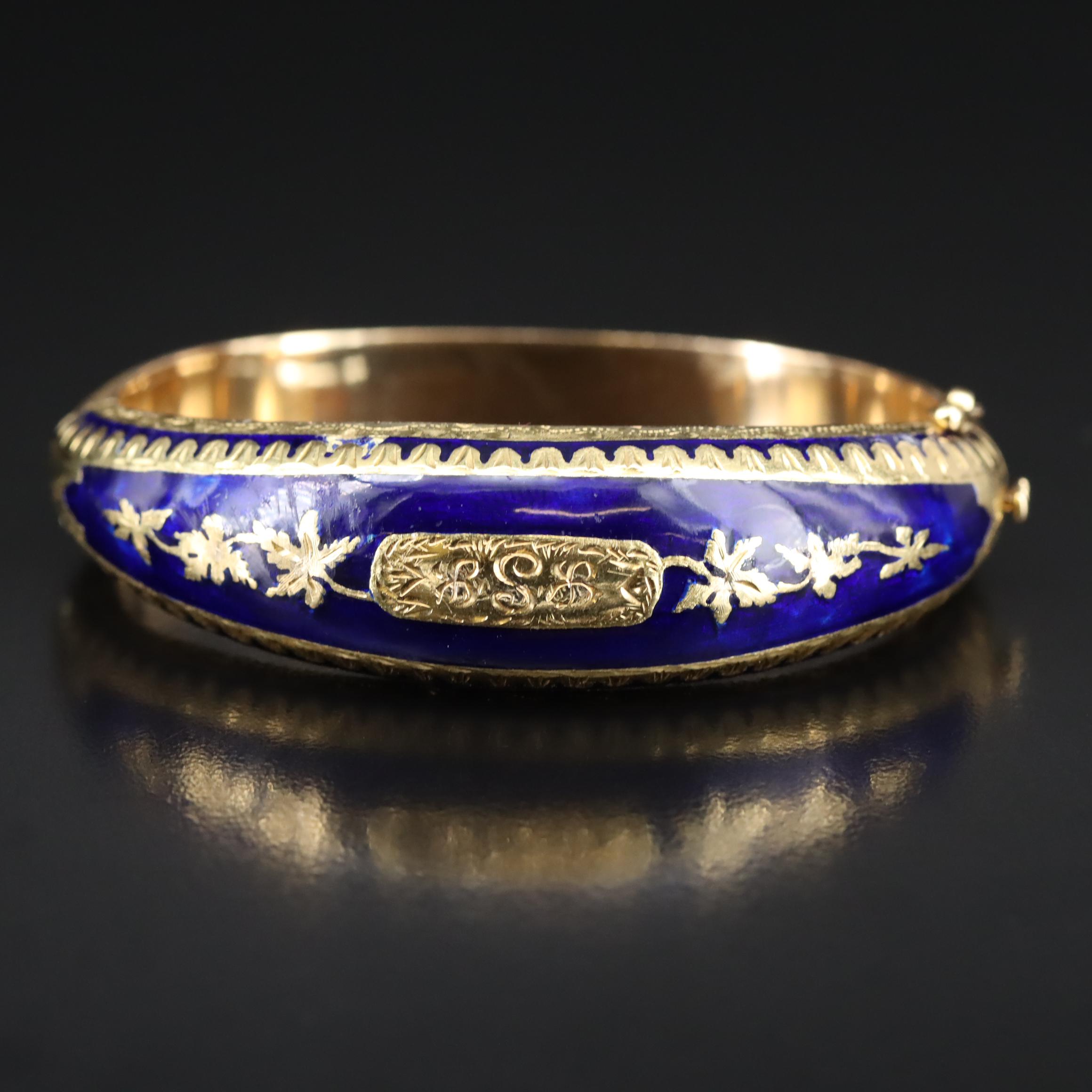 18K Engraved Enamel Bracelet