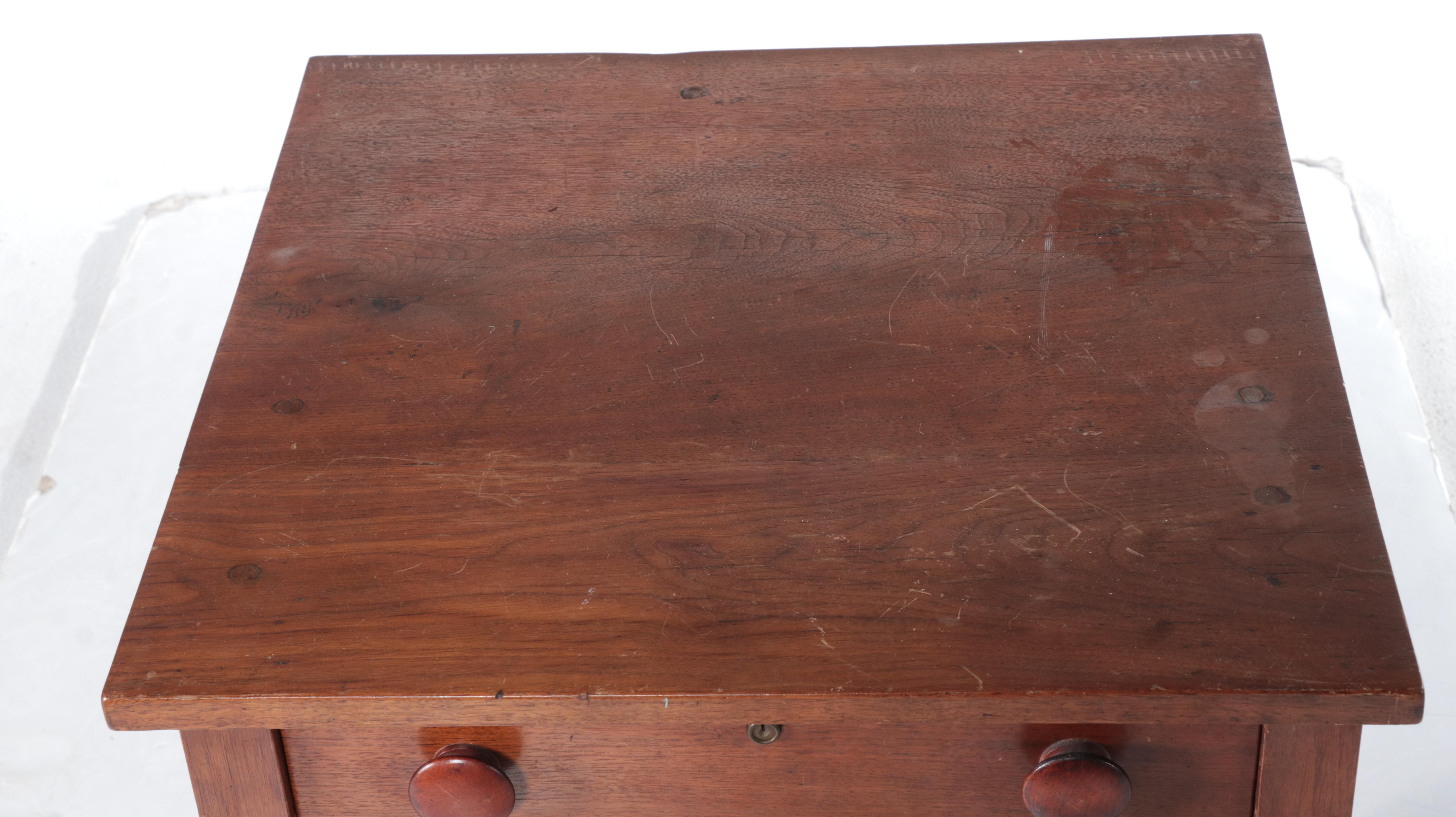 American Primitive Walnut Two-Drawer Side Table, 19th Century