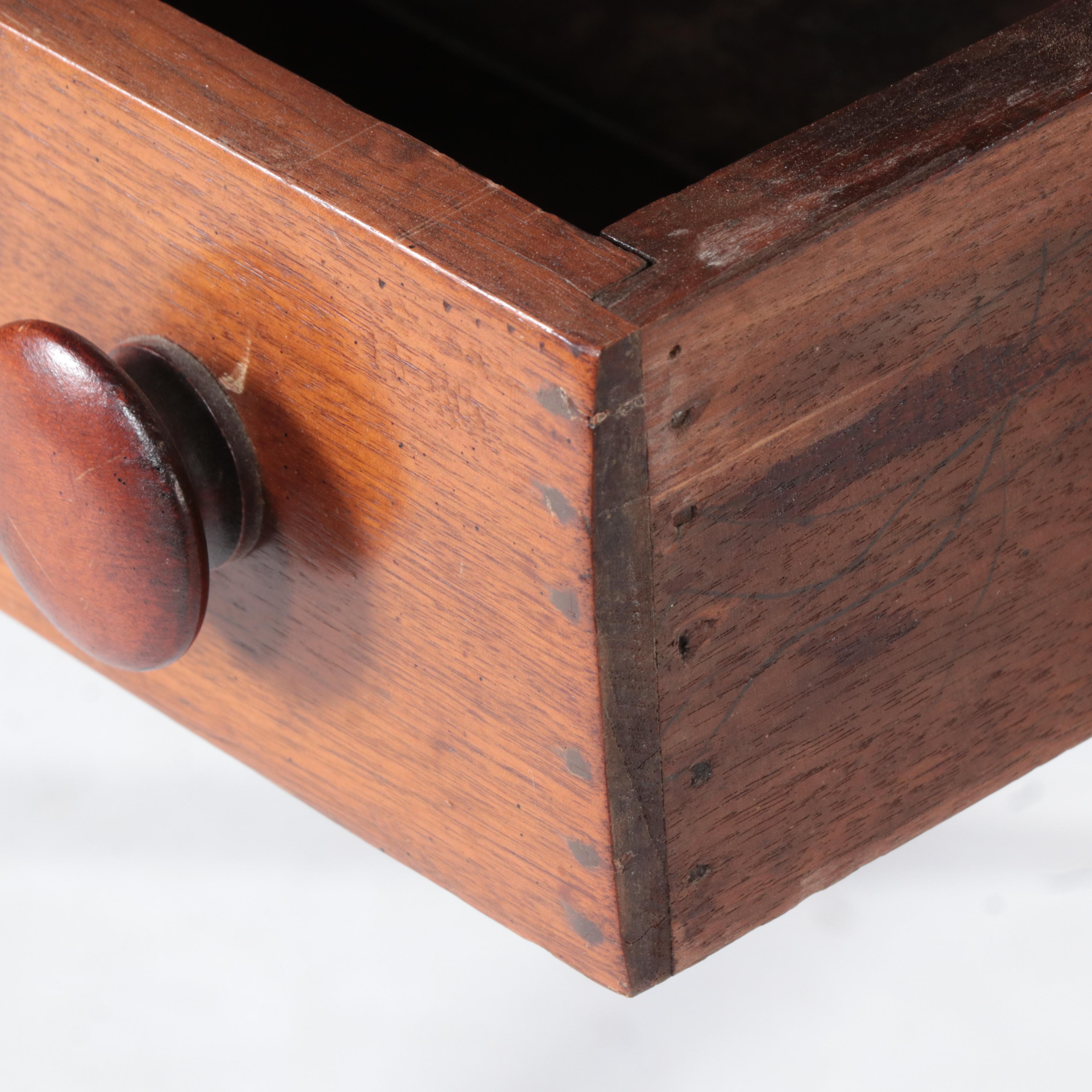 American Primitive Walnut Two-Drawer Side Table, 19th Century