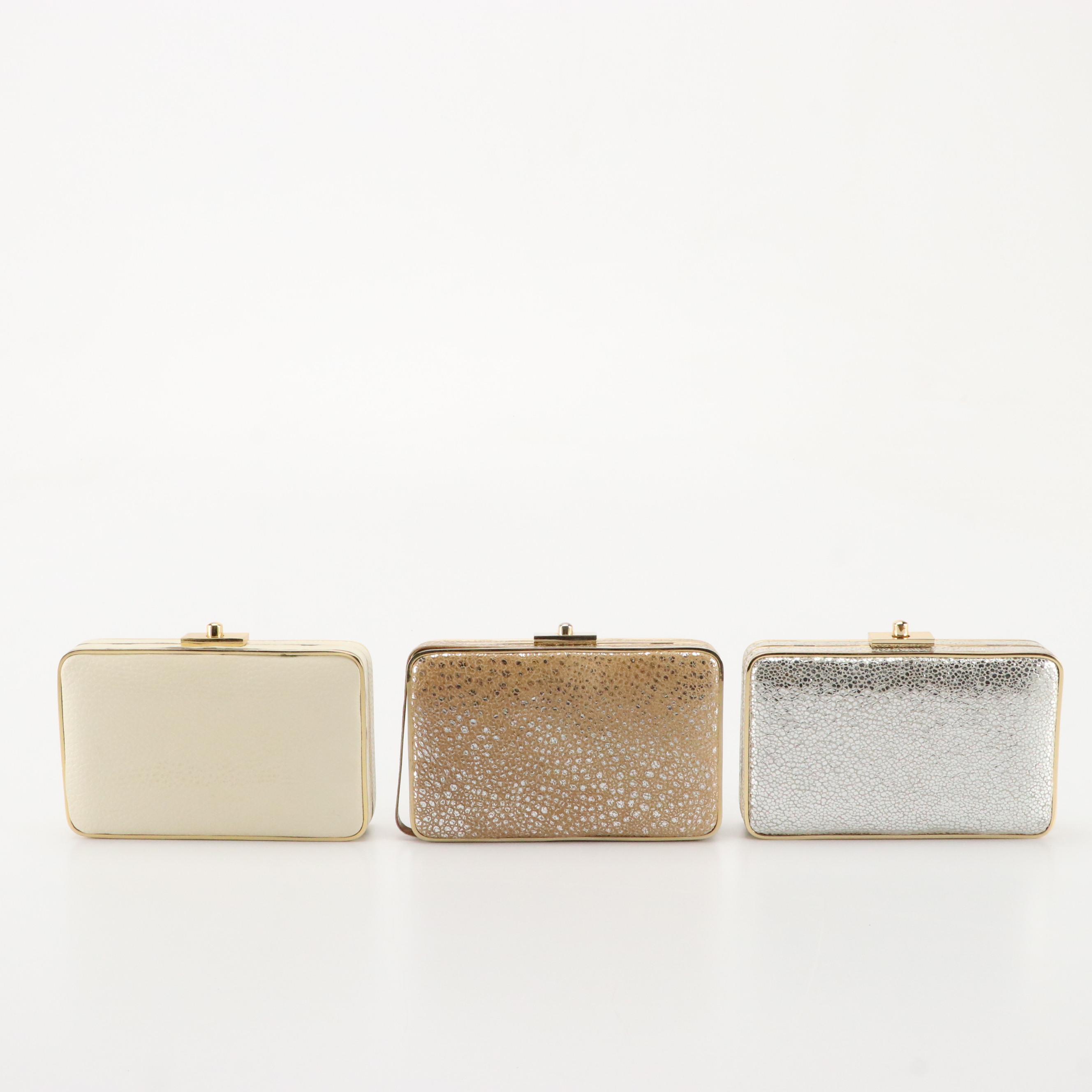 J. McLaughlin Grained and Metallic Leather Clutch Bags on Chains