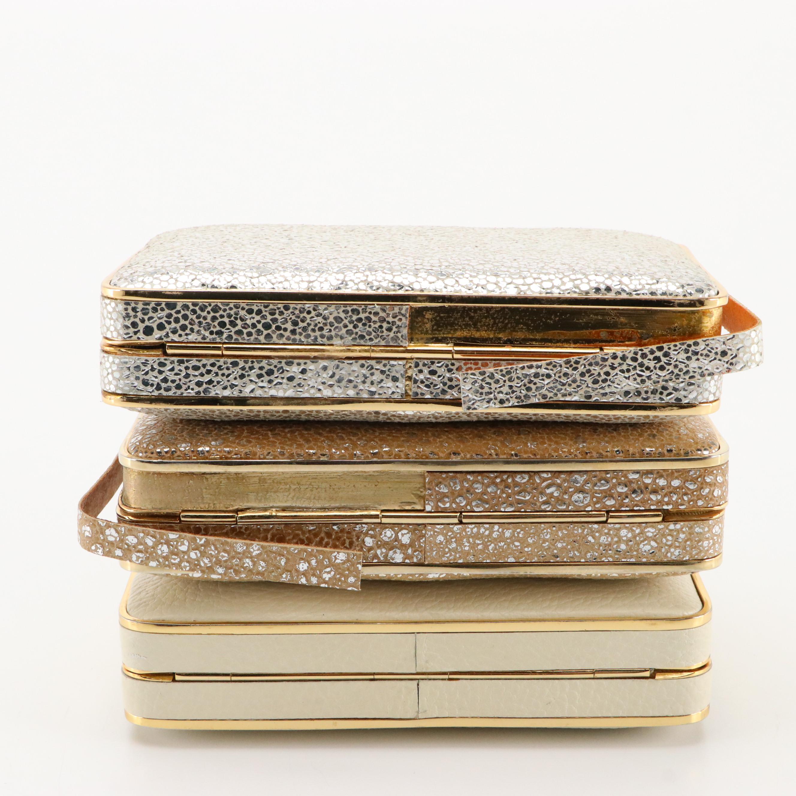 J. McLaughlin Grained and Metallic Leather Clutch Bags on Chains