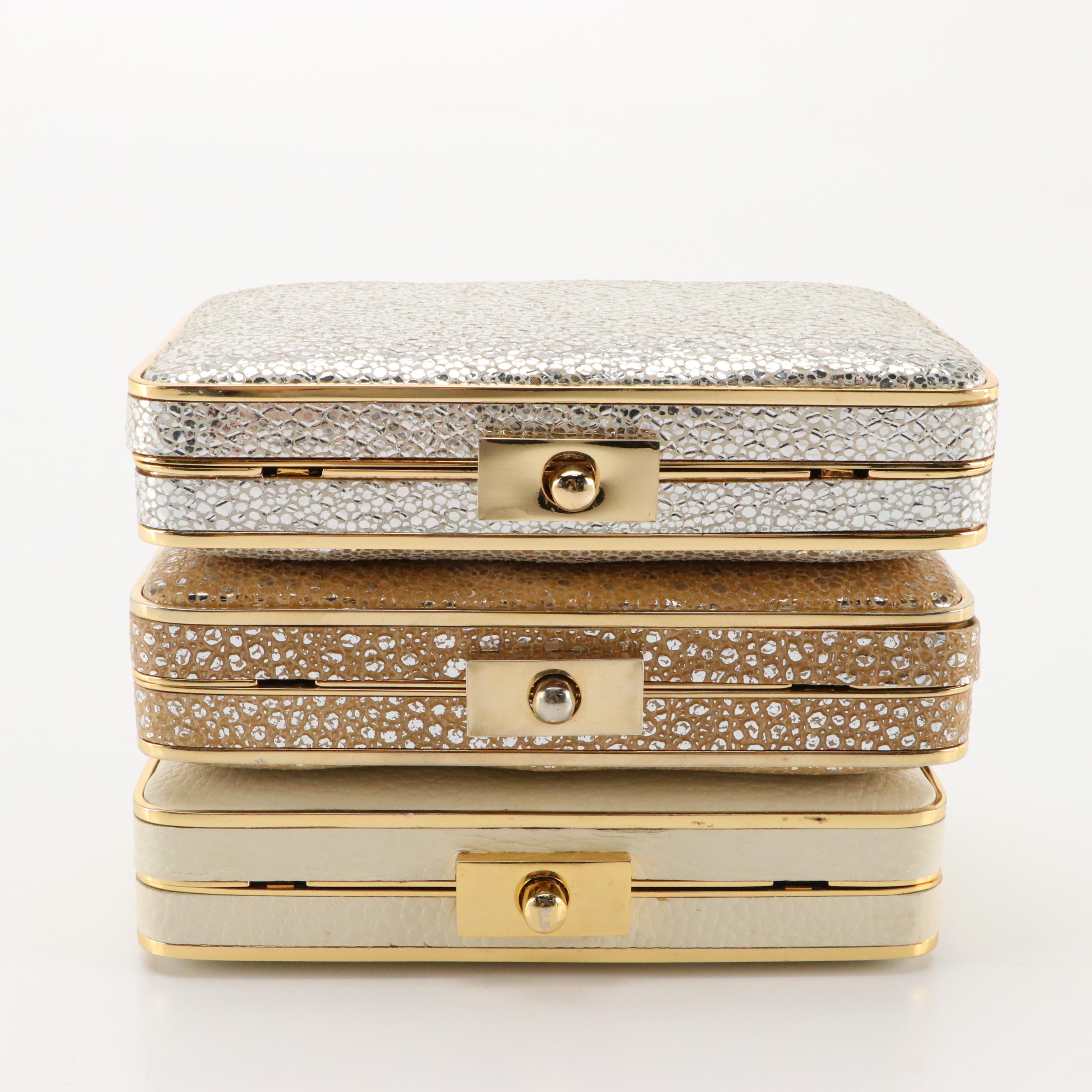 J. McLaughlin Grained and Metallic Leather Clutch Bags on Chains