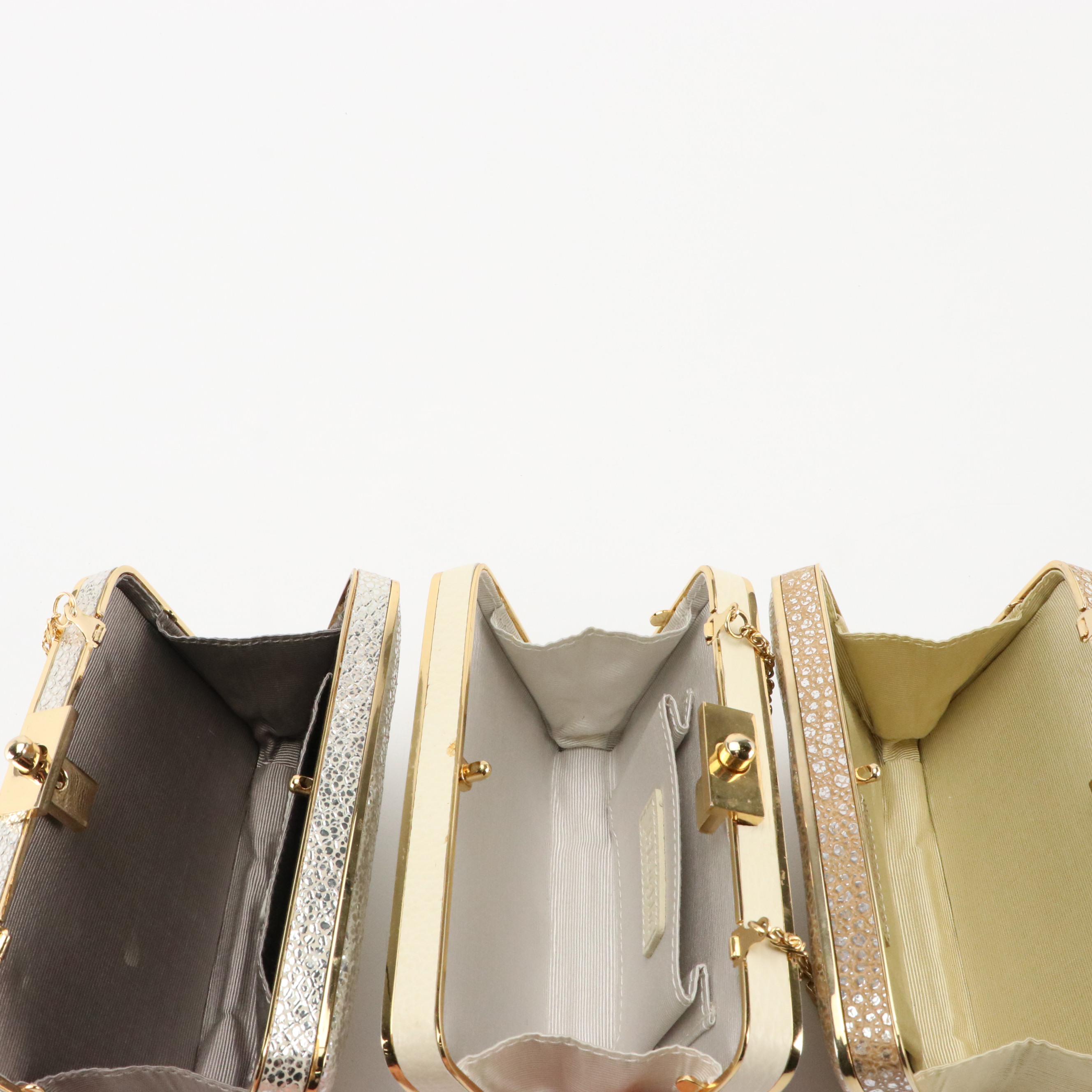 J. McLaughlin Grained and Metallic Leather Clutch Bags on Chains