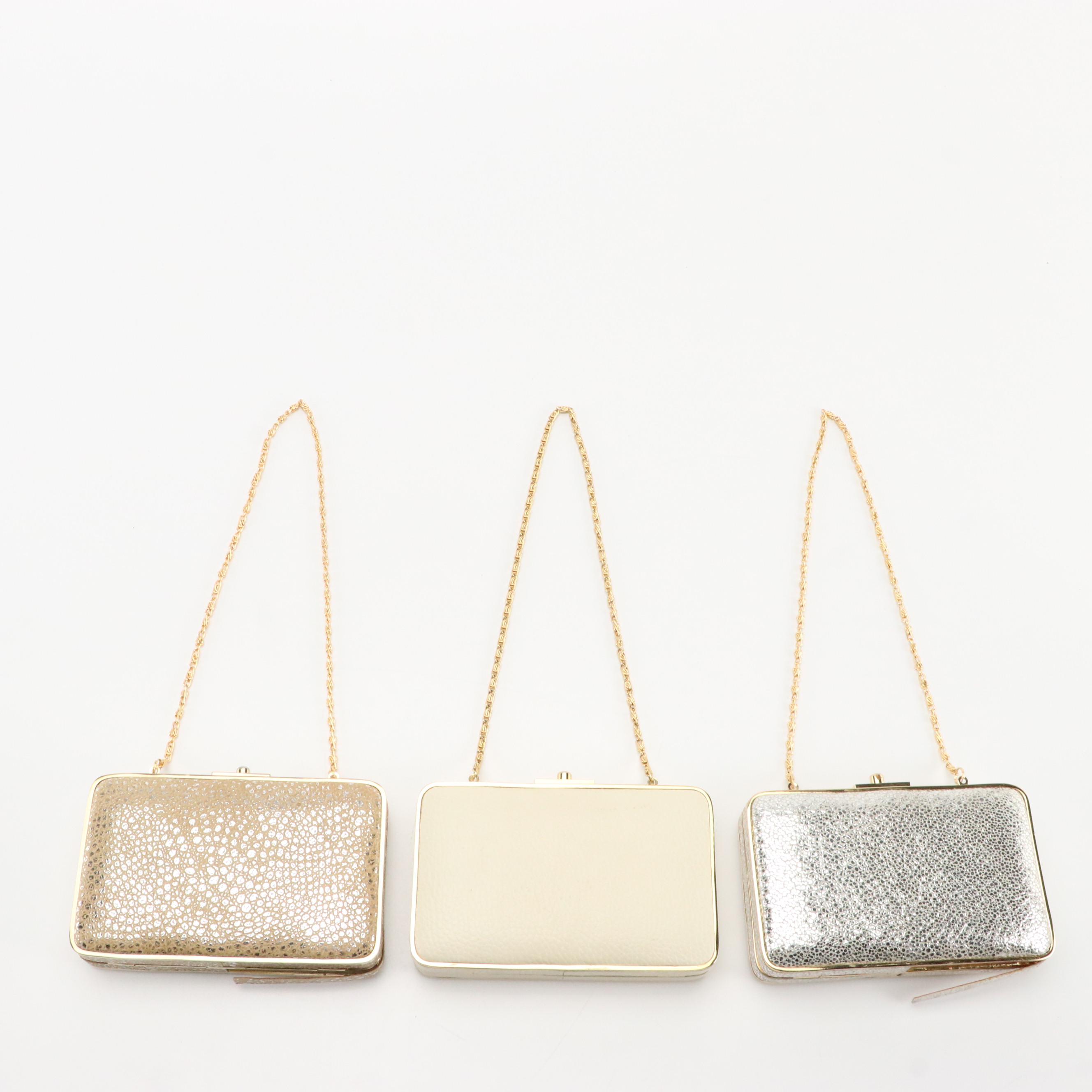 J. McLaughlin Grained and Metallic Leather Clutch Bags on Chains