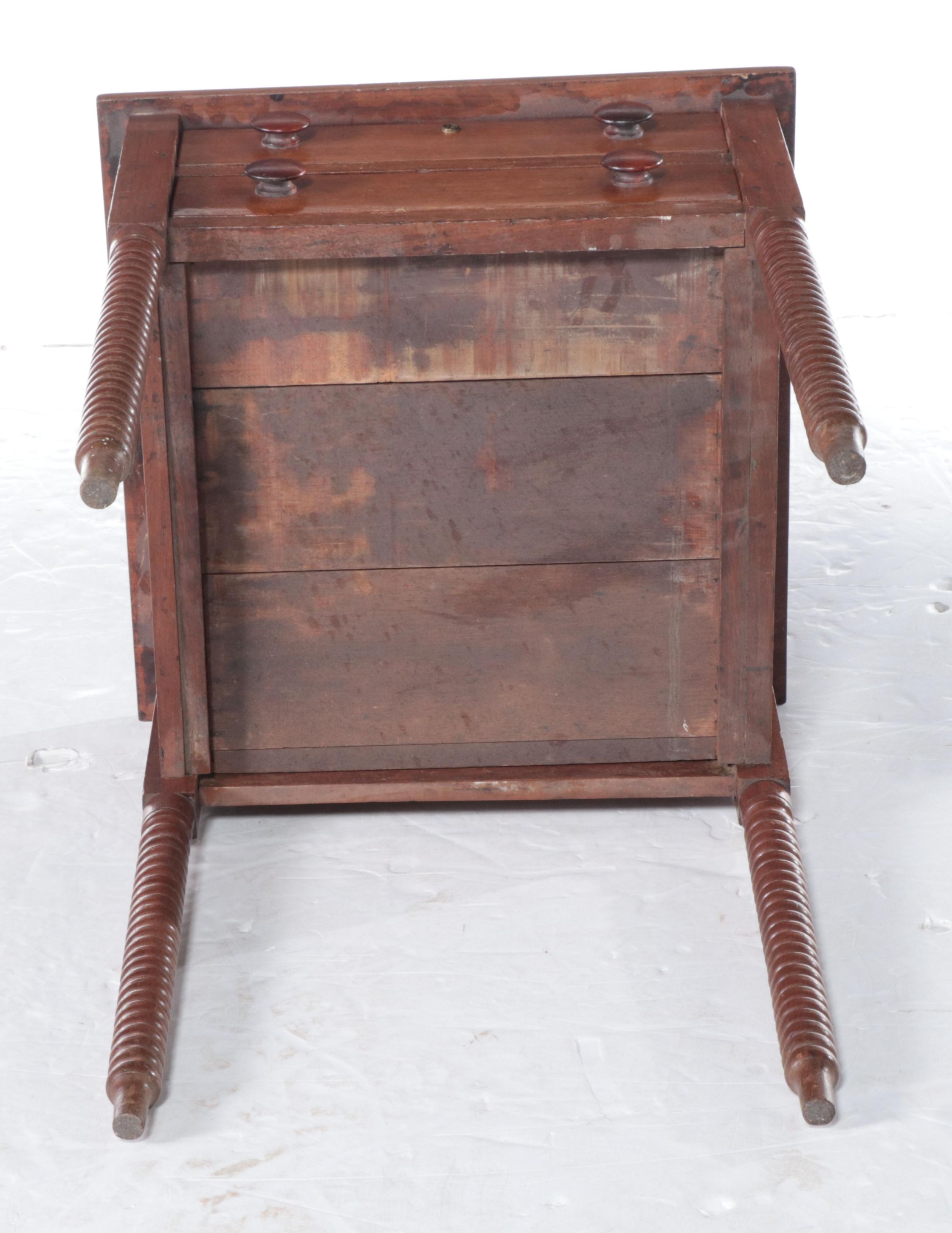 American Primitive Walnut Two-Drawer Side Table, 19th Century