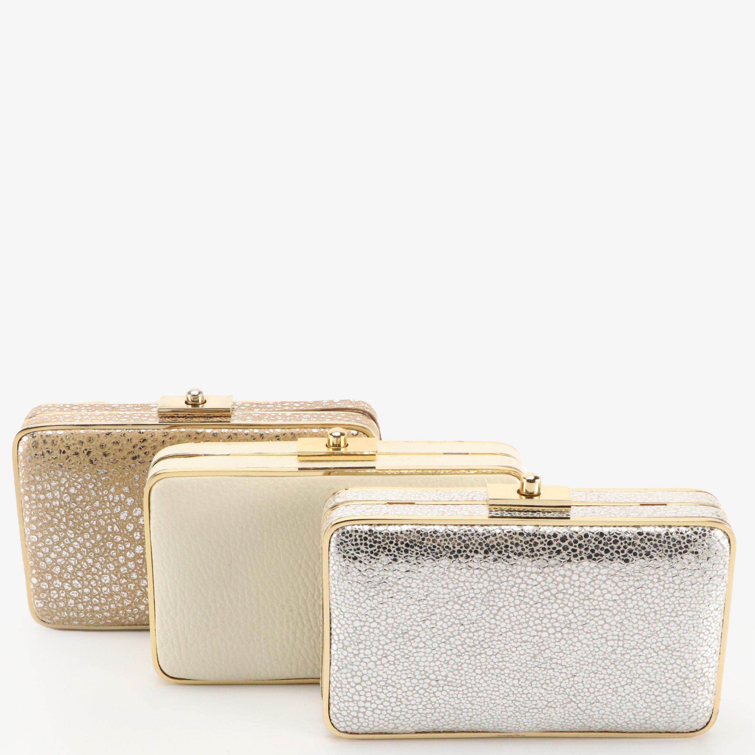 J. McLaughlin Grained and Metallic Leather Clutch Bags on Chains