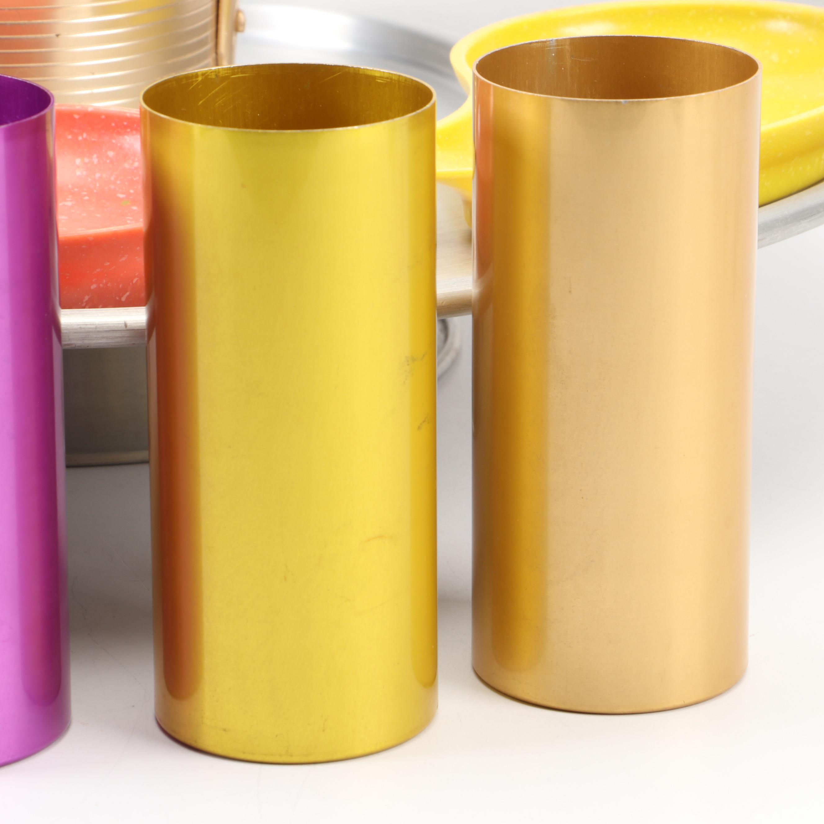 Mid Century Modern Westbend Lazy Susan Set with Other Spun Aluminum Drink Set