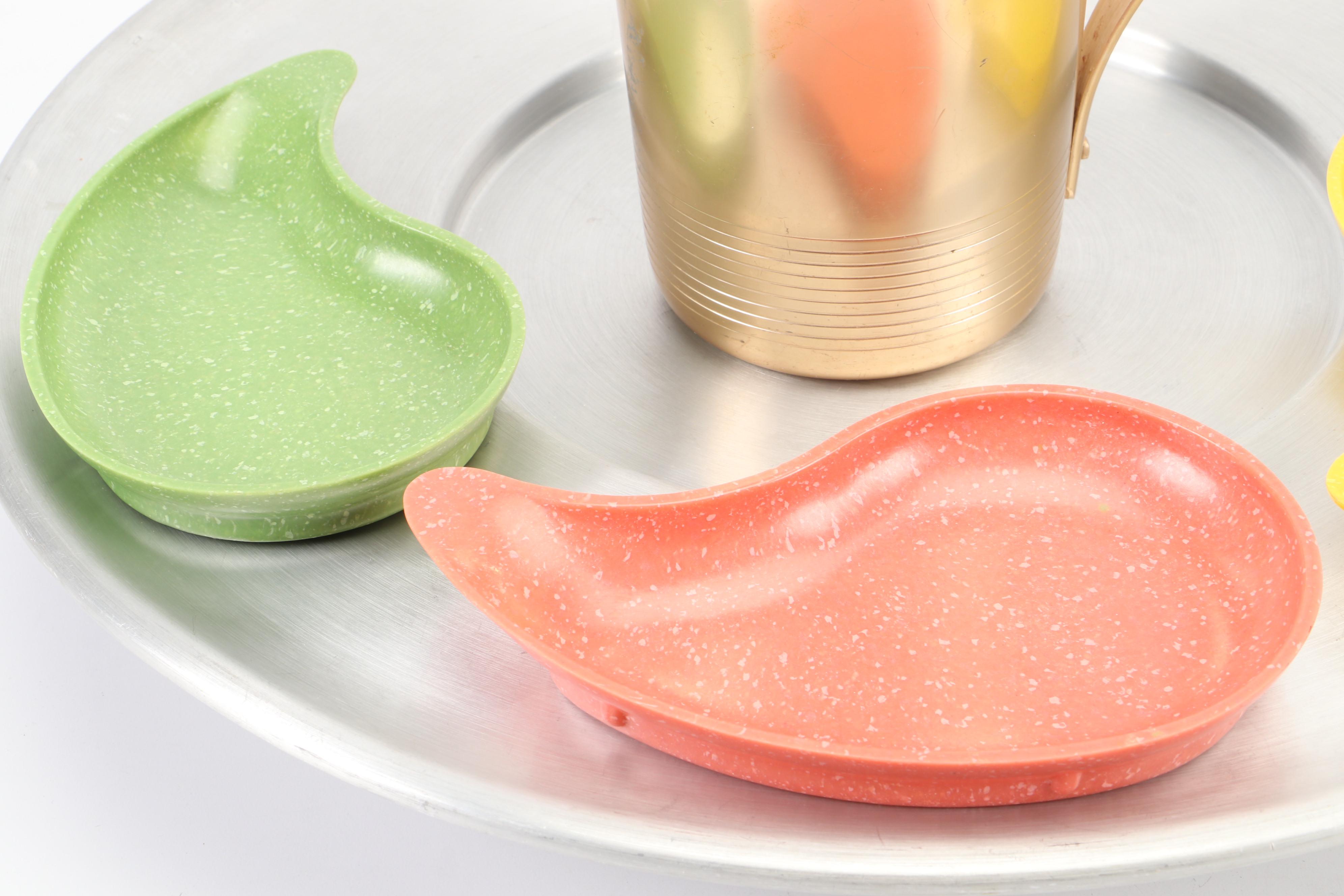 Mid Century Modern Westbend Lazy Susan Set with Other Spun Aluminum Drink Set