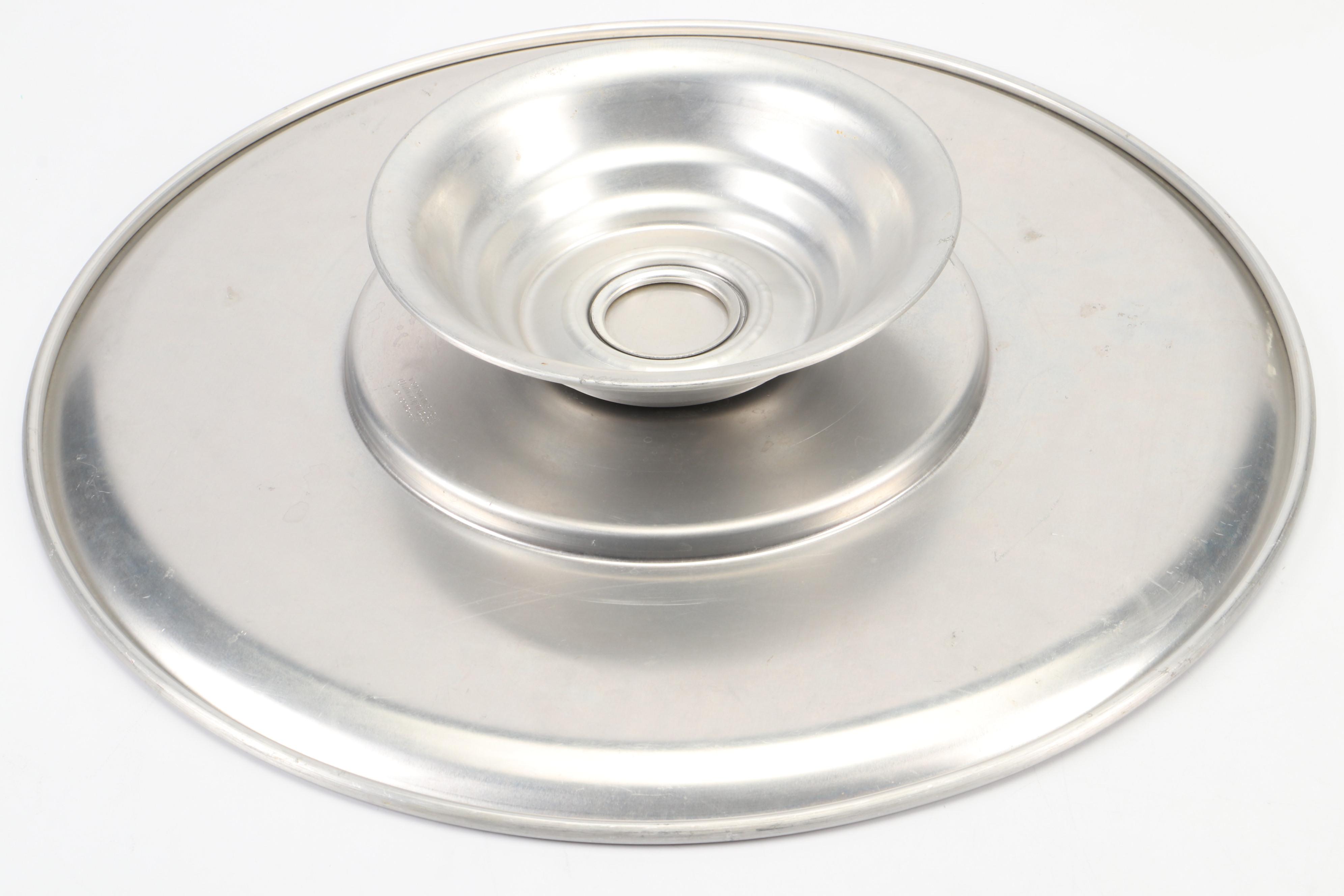 Mid Century Modern Westbend Lazy Susan Set with Other Spun Aluminum Drink Set