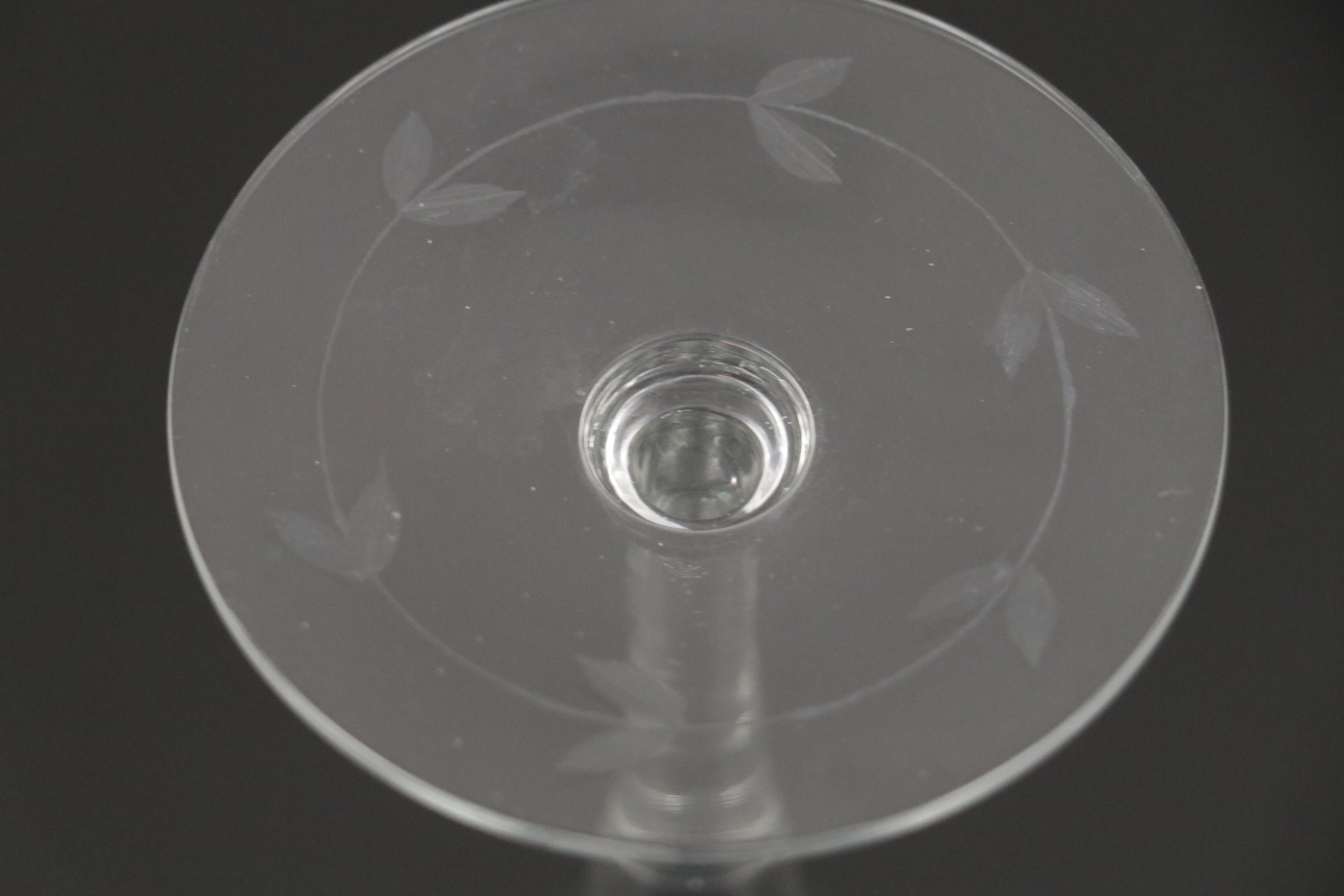 Etched Glass Pitcher and Wine Glasses, Mid-20th Century