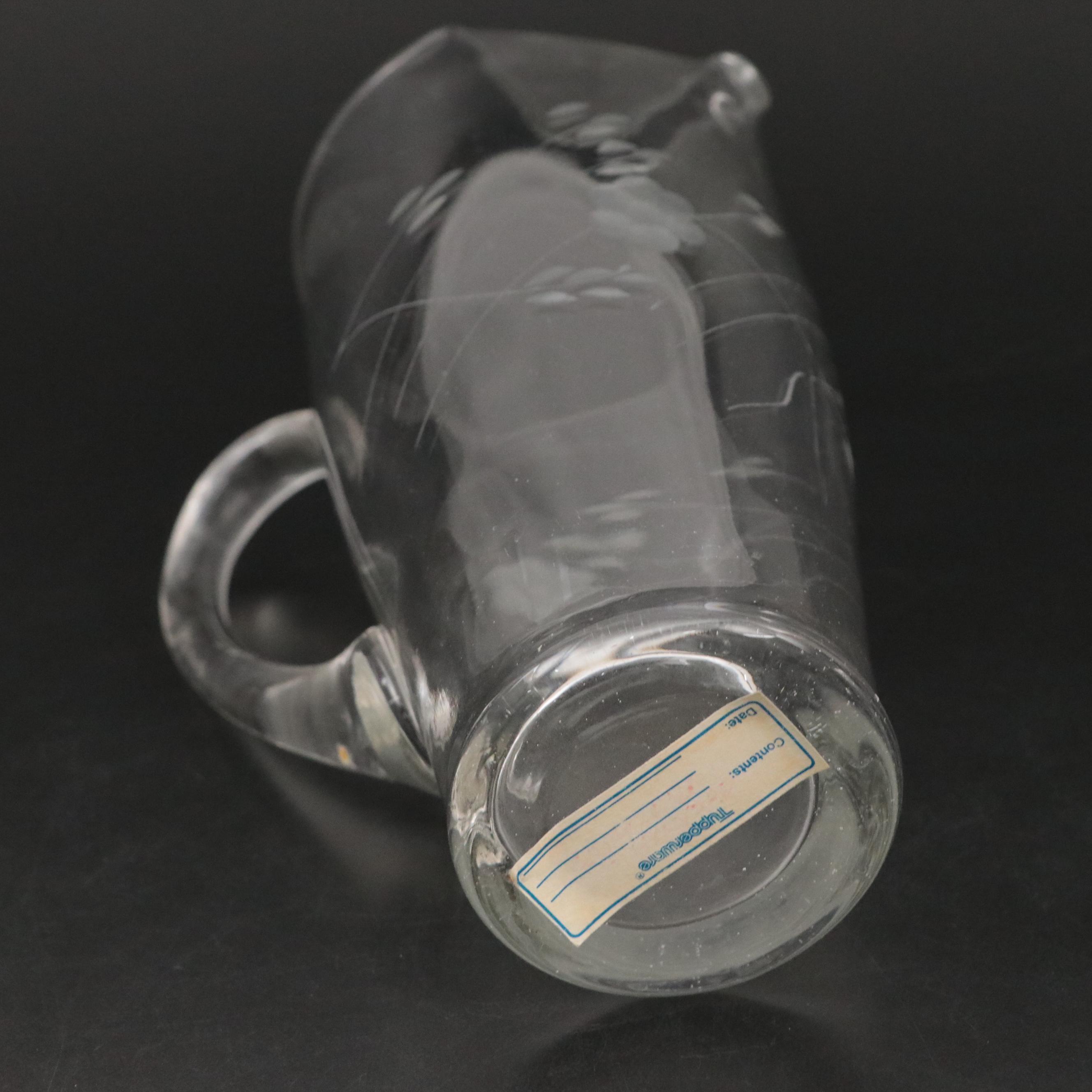 Etched Glass Pitcher and Wine Glasses, Mid-20th Century