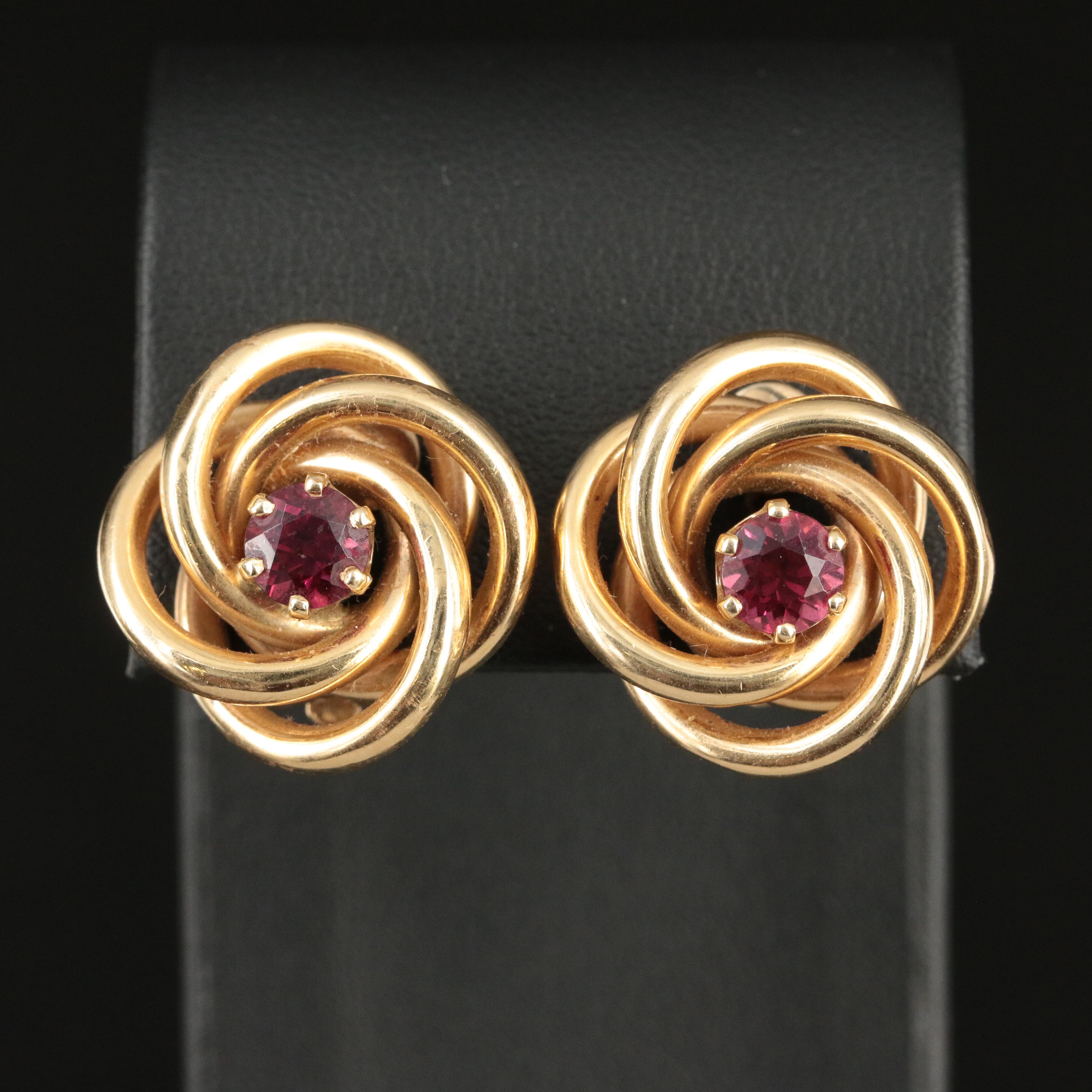 14K Garnet Knot Earrings