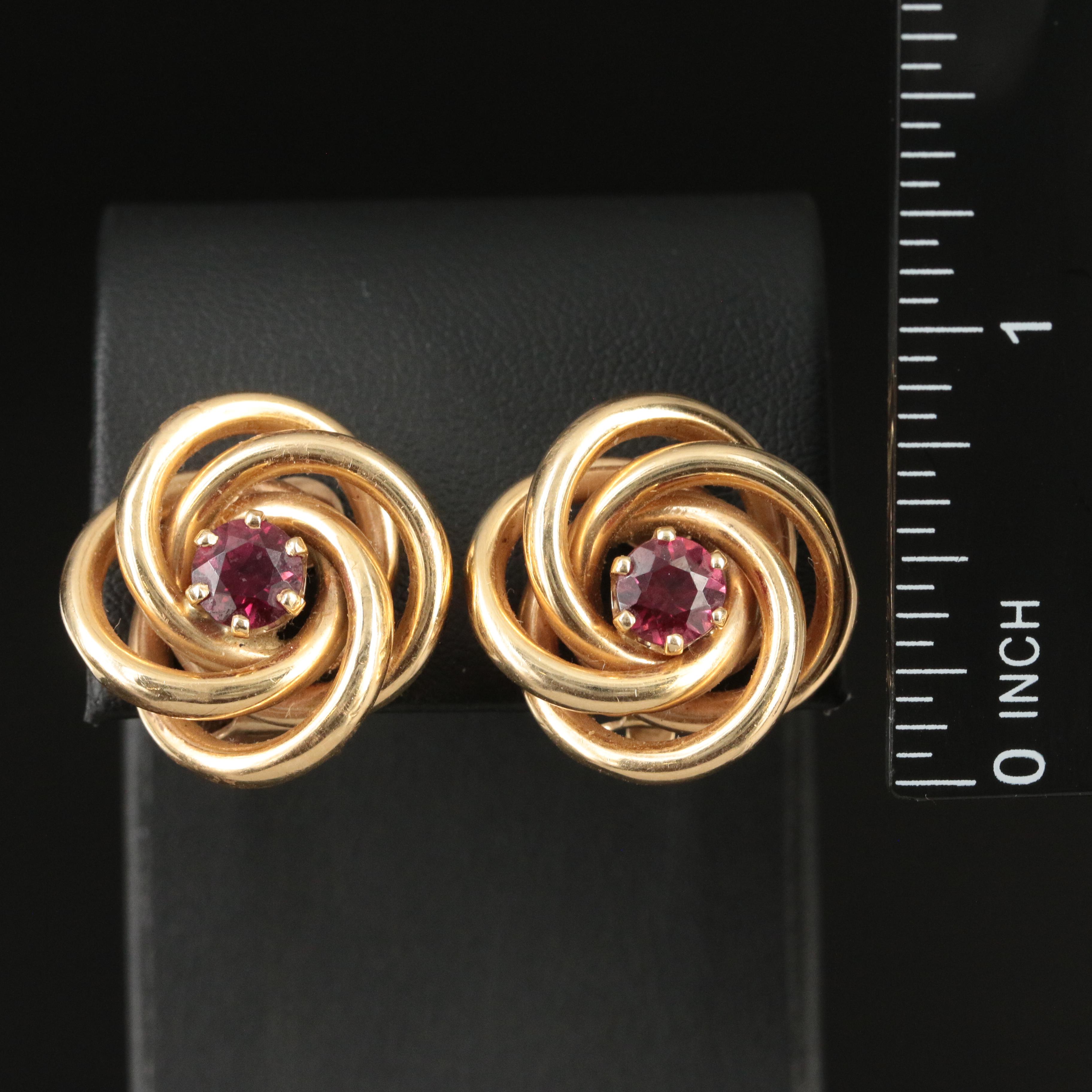 14K Garnet Knot Earrings