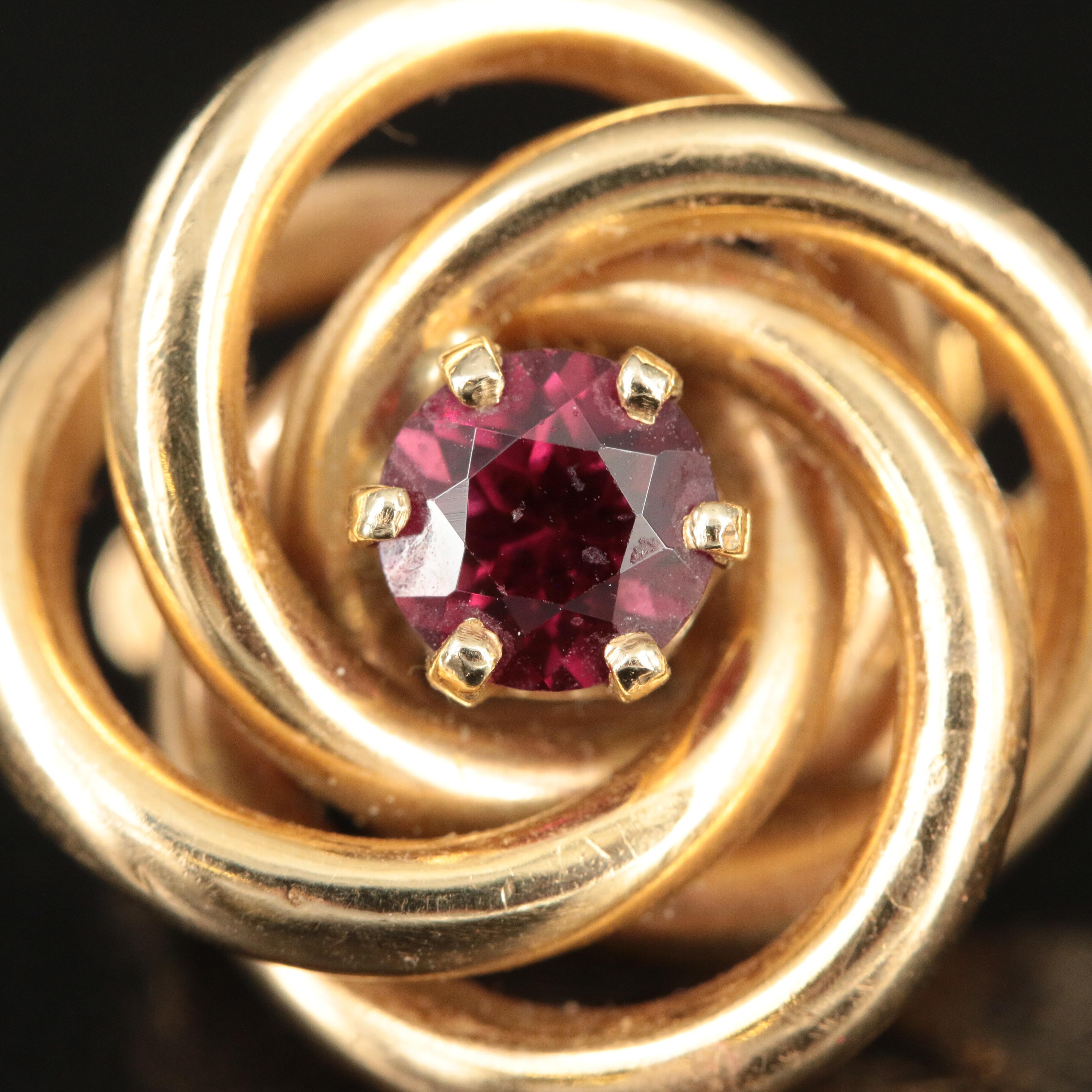 14K Garnet Knot Earrings