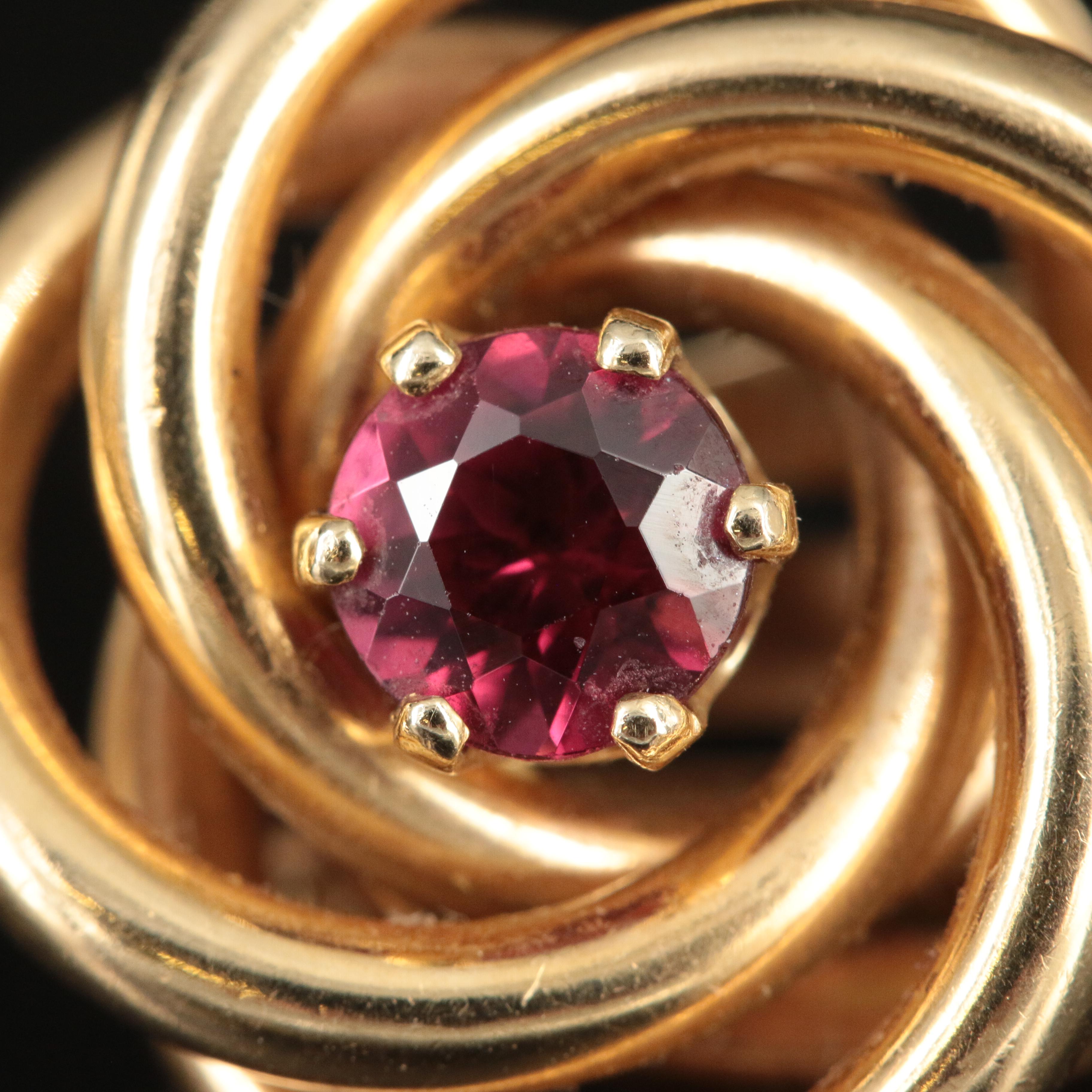 14K Garnet Knot Earrings