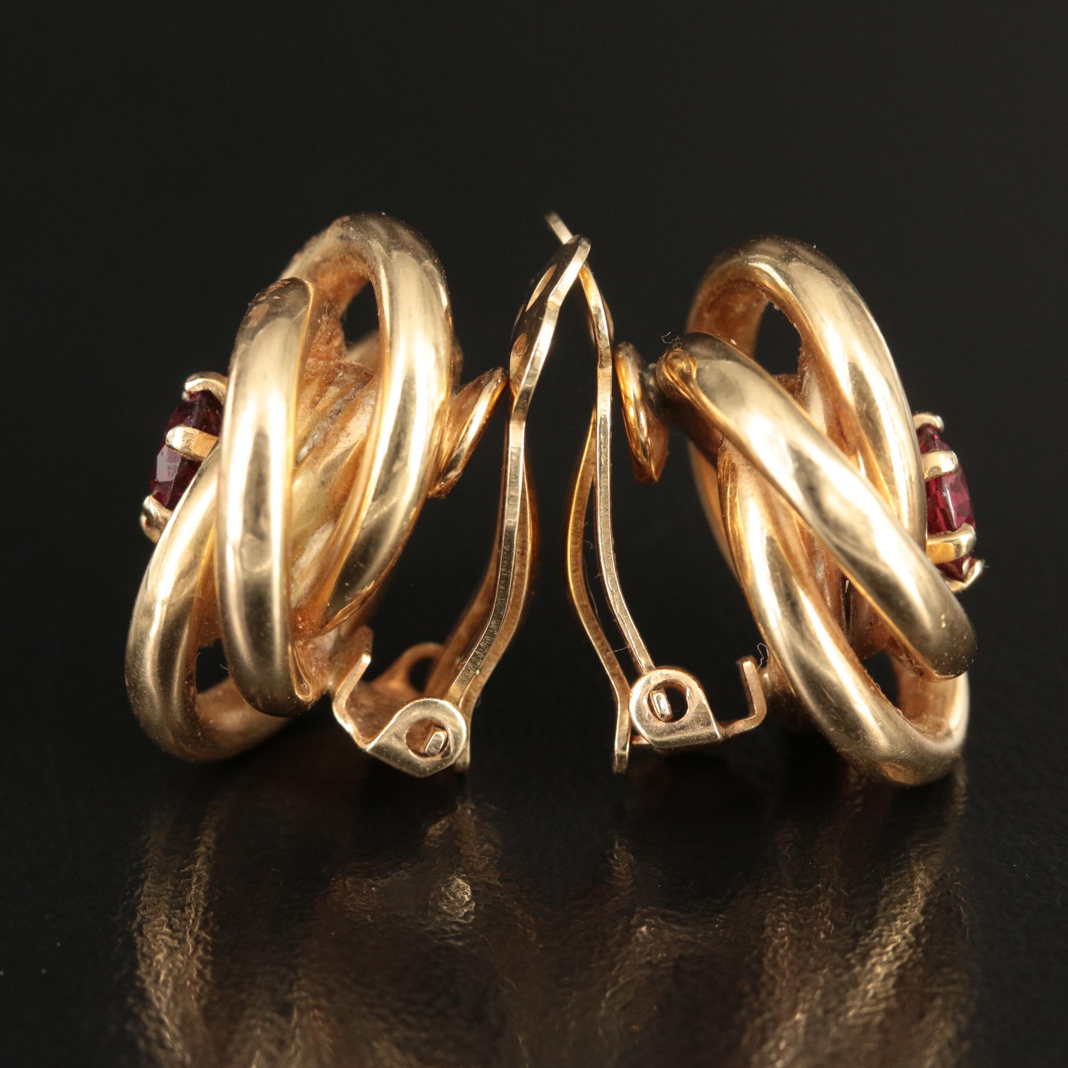 14K Garnet Knot Earrings