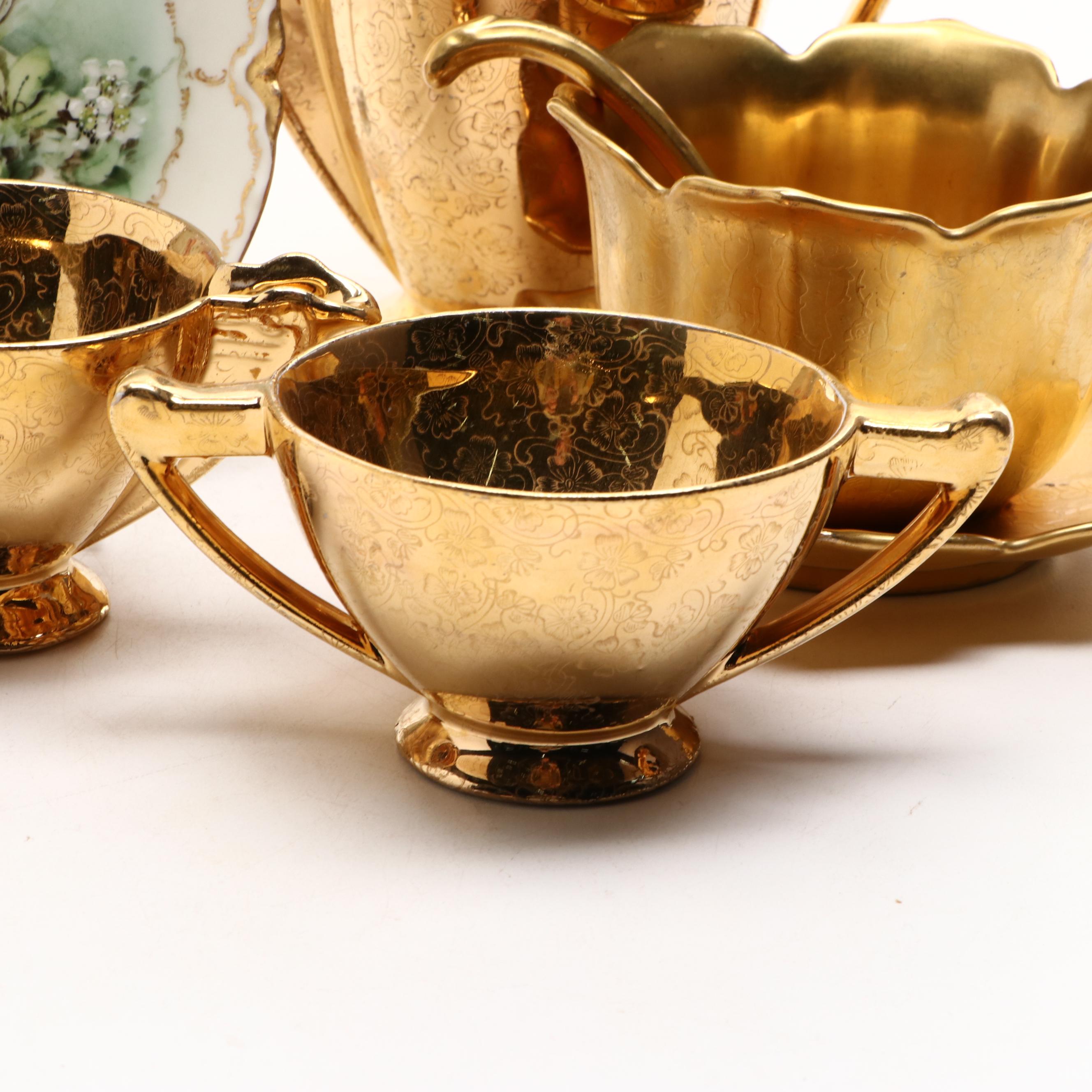 Pickard Style "Lady Hamilton" 22K Gold Decorated Porcelain Teapot and More