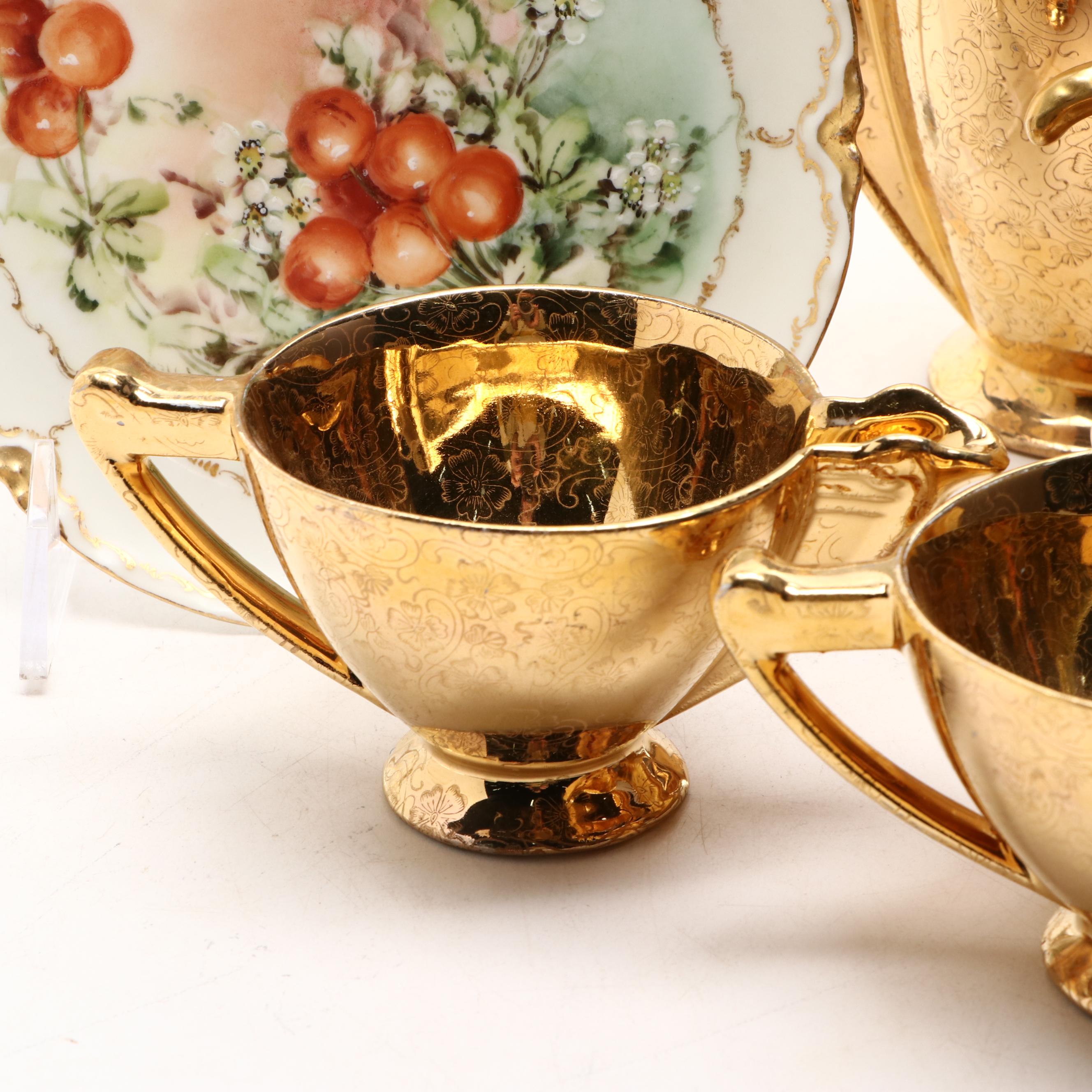 Pickard Style "Lady Hamilton" 22K Gold Decorated Porcelain Teapot and More