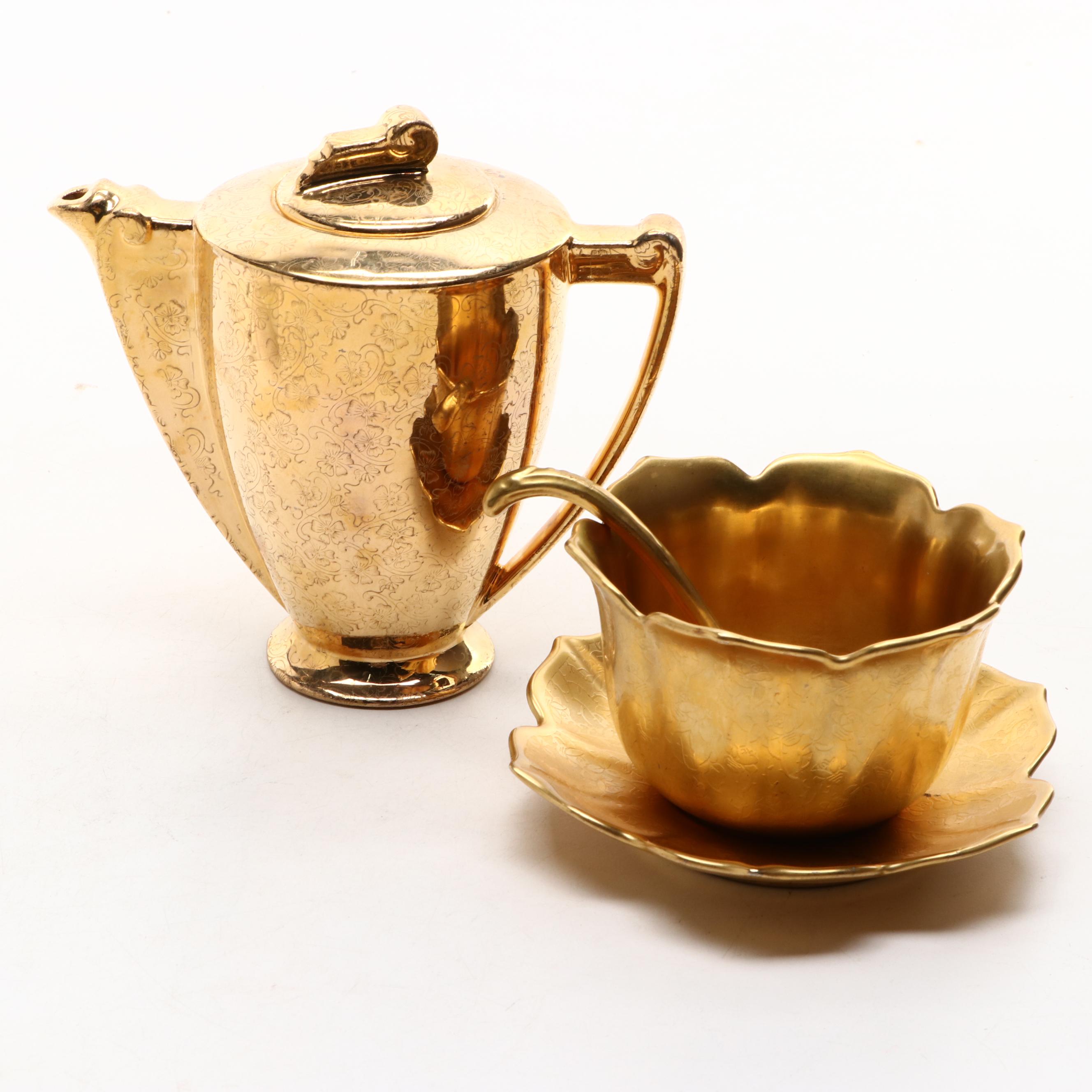 Pickard Style "Lady Hamilton" 22K Gold Decorated Porcelain Teapot and More