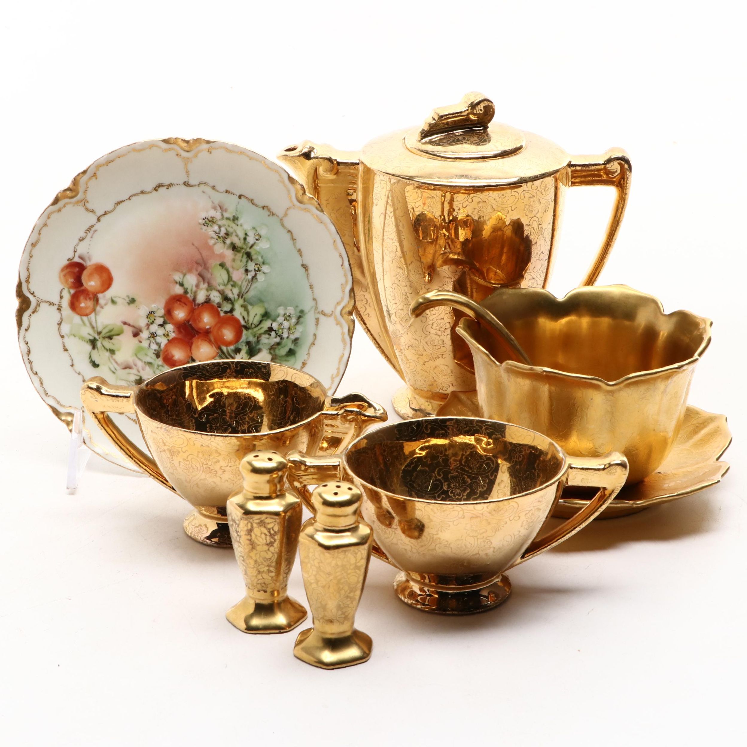 Pickard Style "Lady Hamilton" 22K Gold Decorated Porcelain Teapot and More