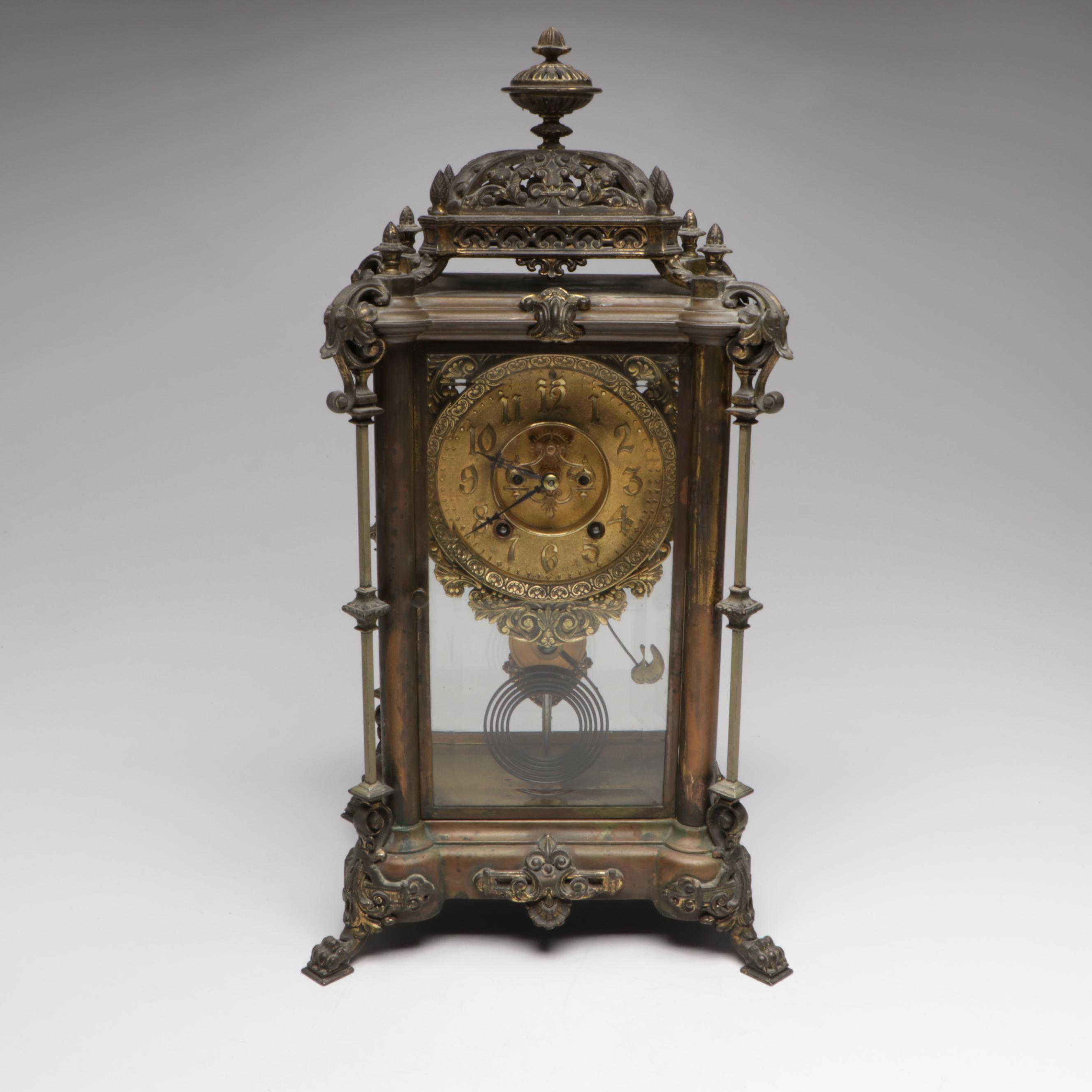 Ansonia Excelsior Crystal and Gilt Metal Regulator Clock