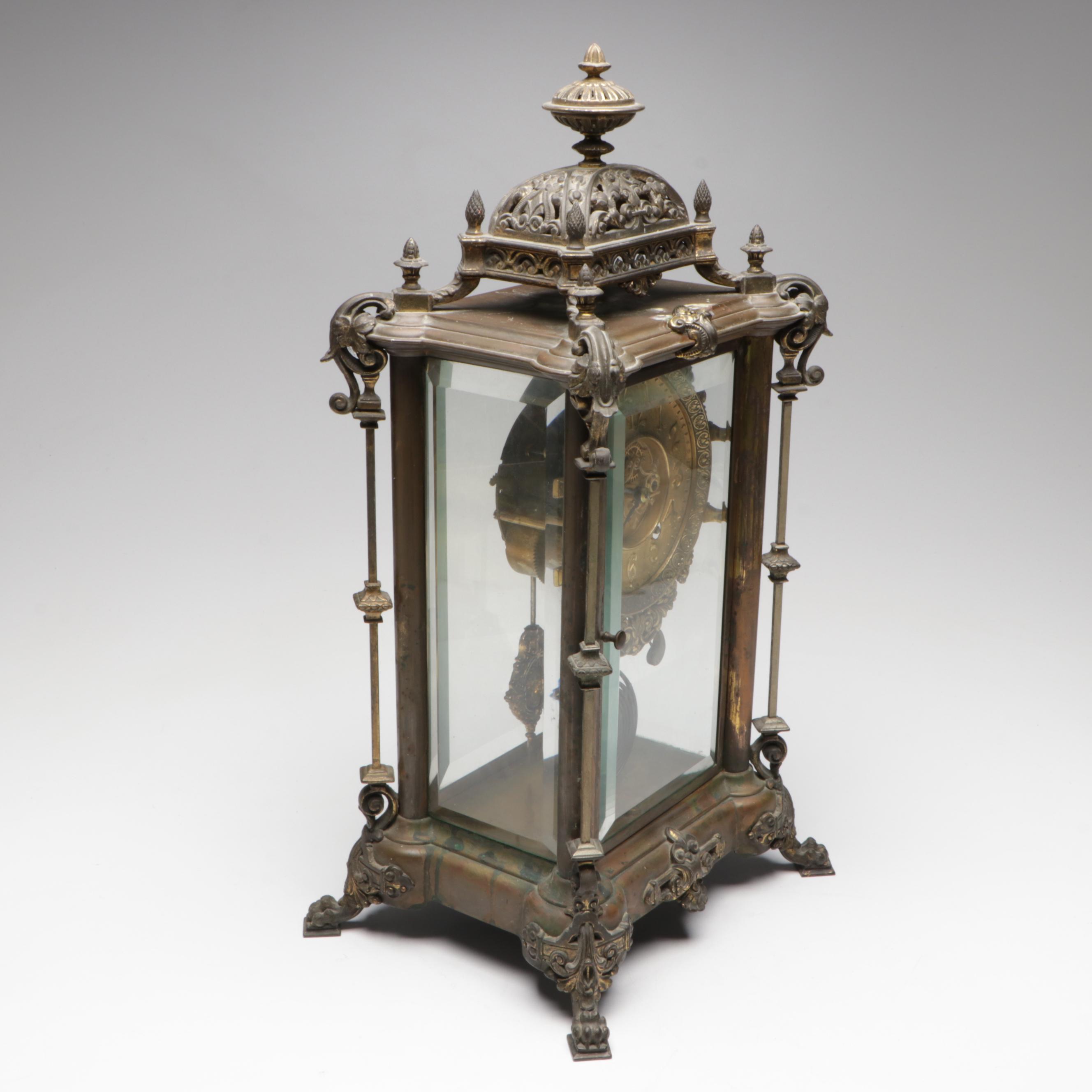 Ansonia Excelsior Crystal and Gilt Metal Regulator Clock