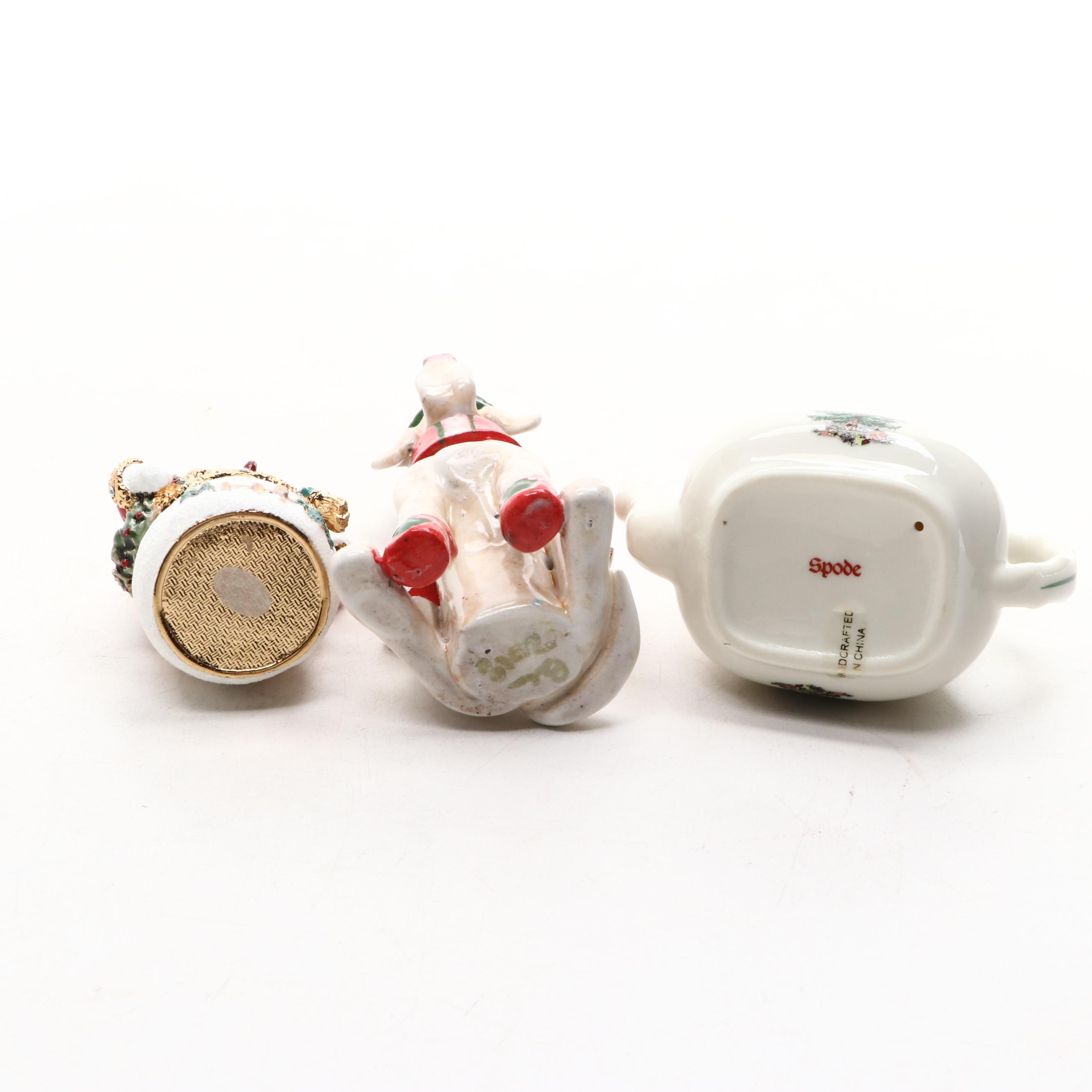 Spode Christmas Teapot Figurine, Art Pottery Giraffe and Dog Figurines with Box