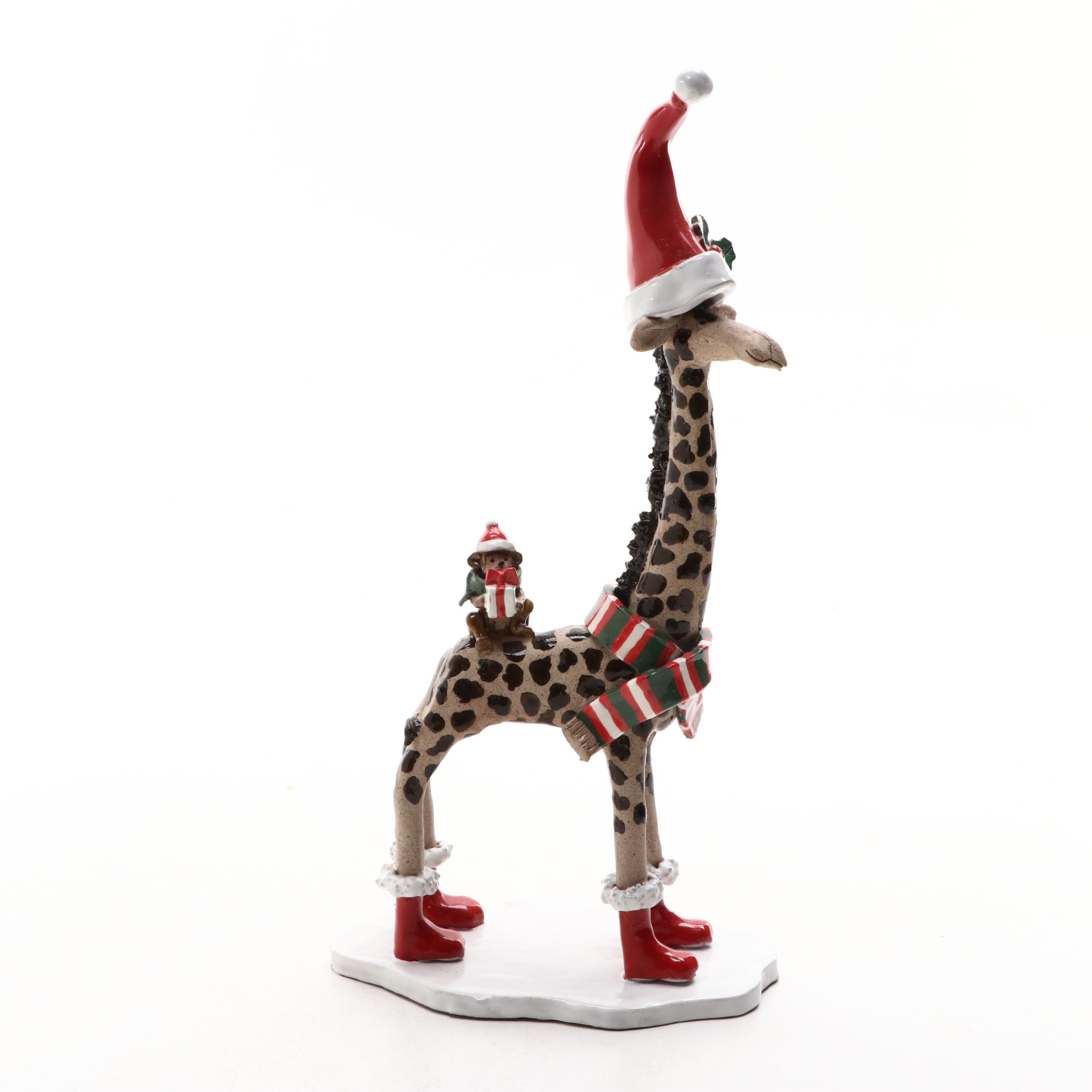 Spode Christmas Teapot Figurine, Art Pottery Giraffe and Dog Figurines with Box