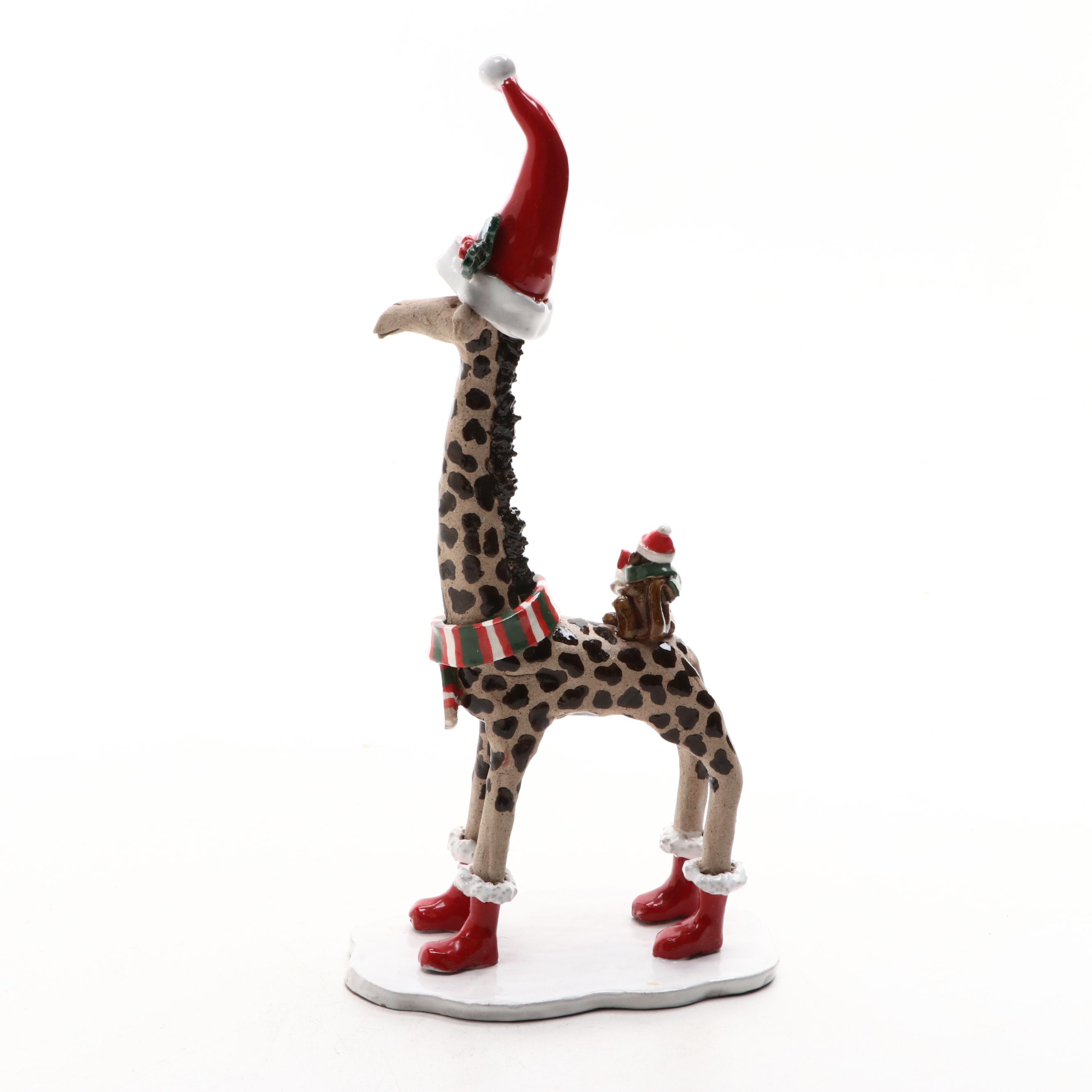 Spode Christmas Teapot Figurine, Art Pottery Giraffe and Dog Figurines with Box