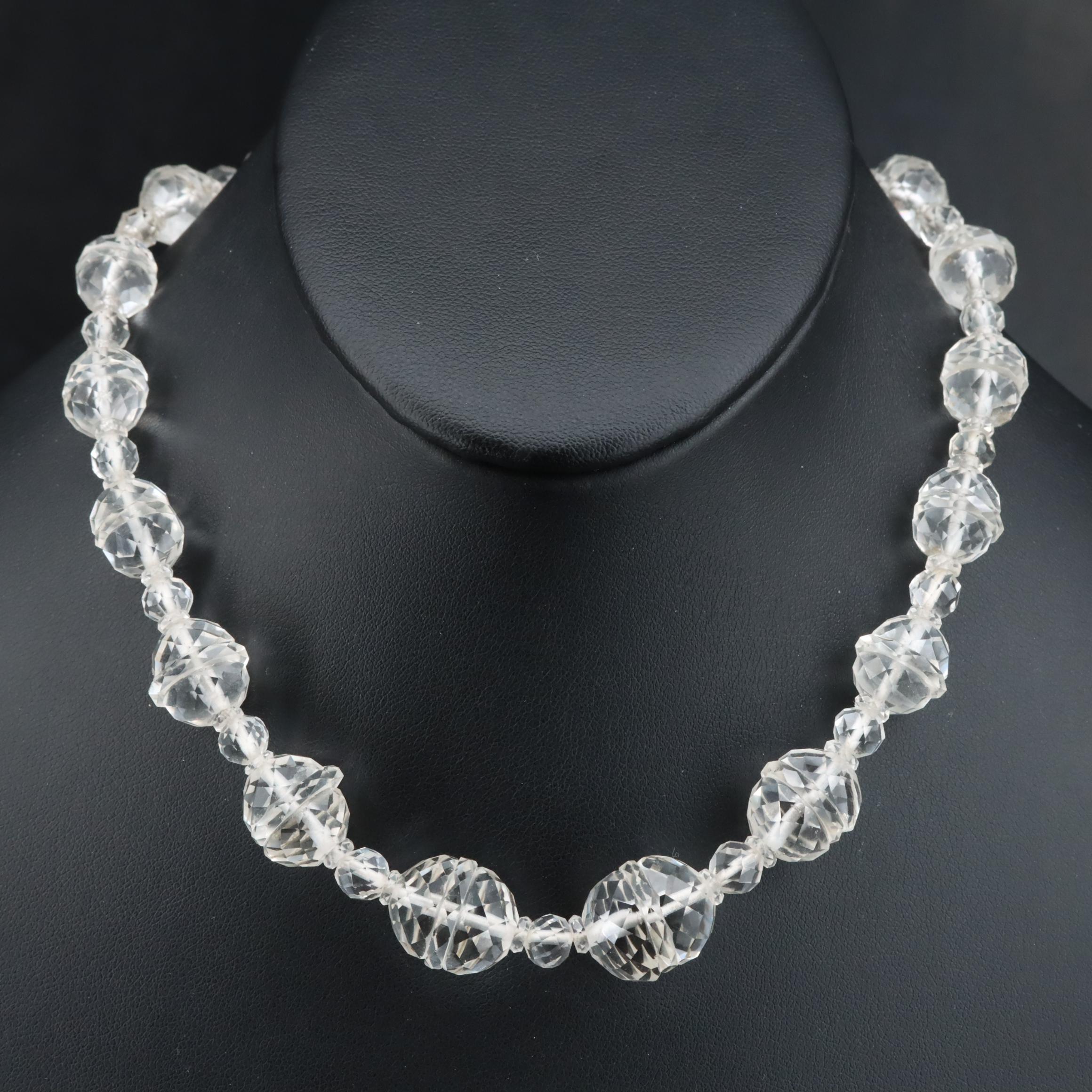 Art Deco Rock Crystal Quartz Necklace with 14K Clasp