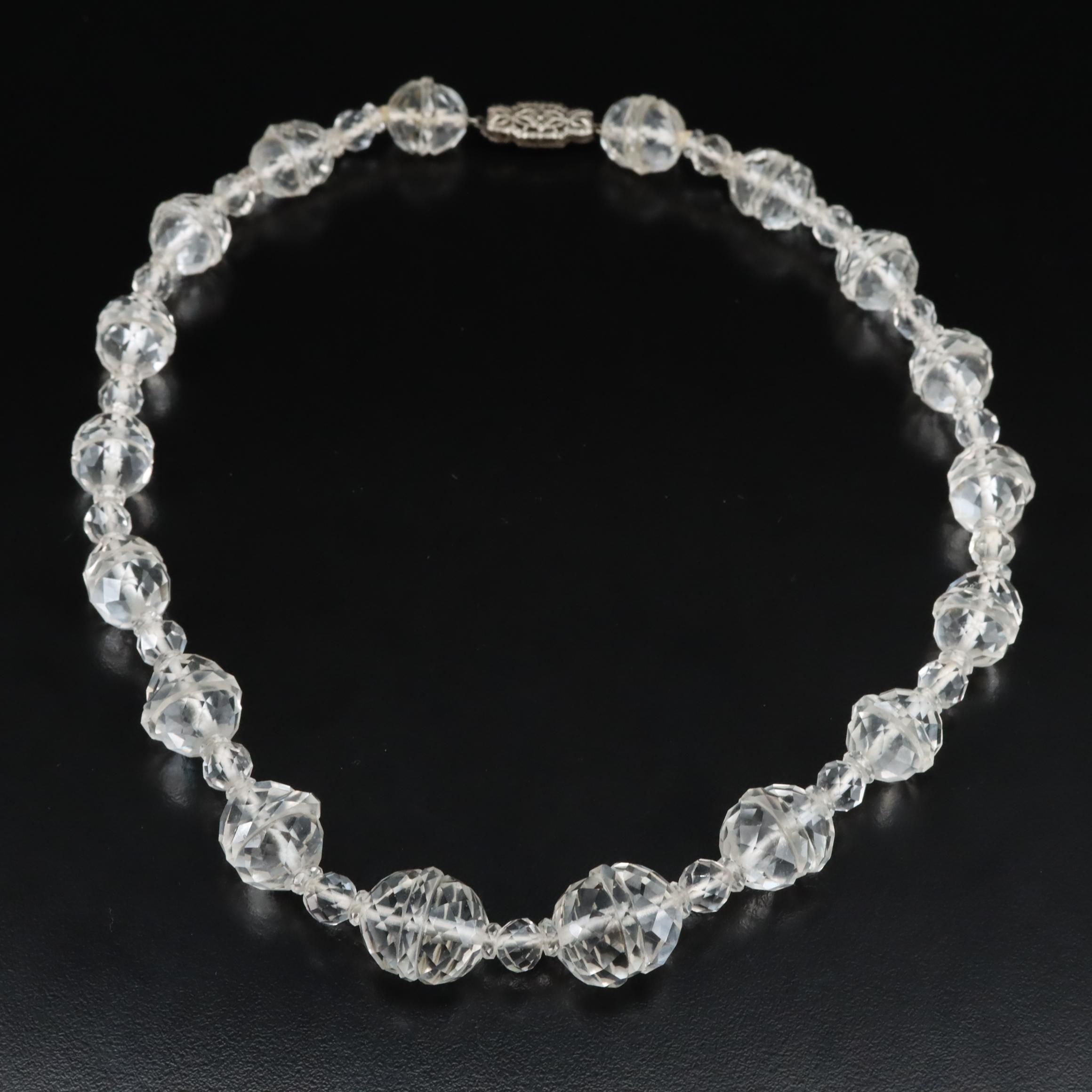 Art Deco Rock Crystal Quartz Necklace with 14K Clasp