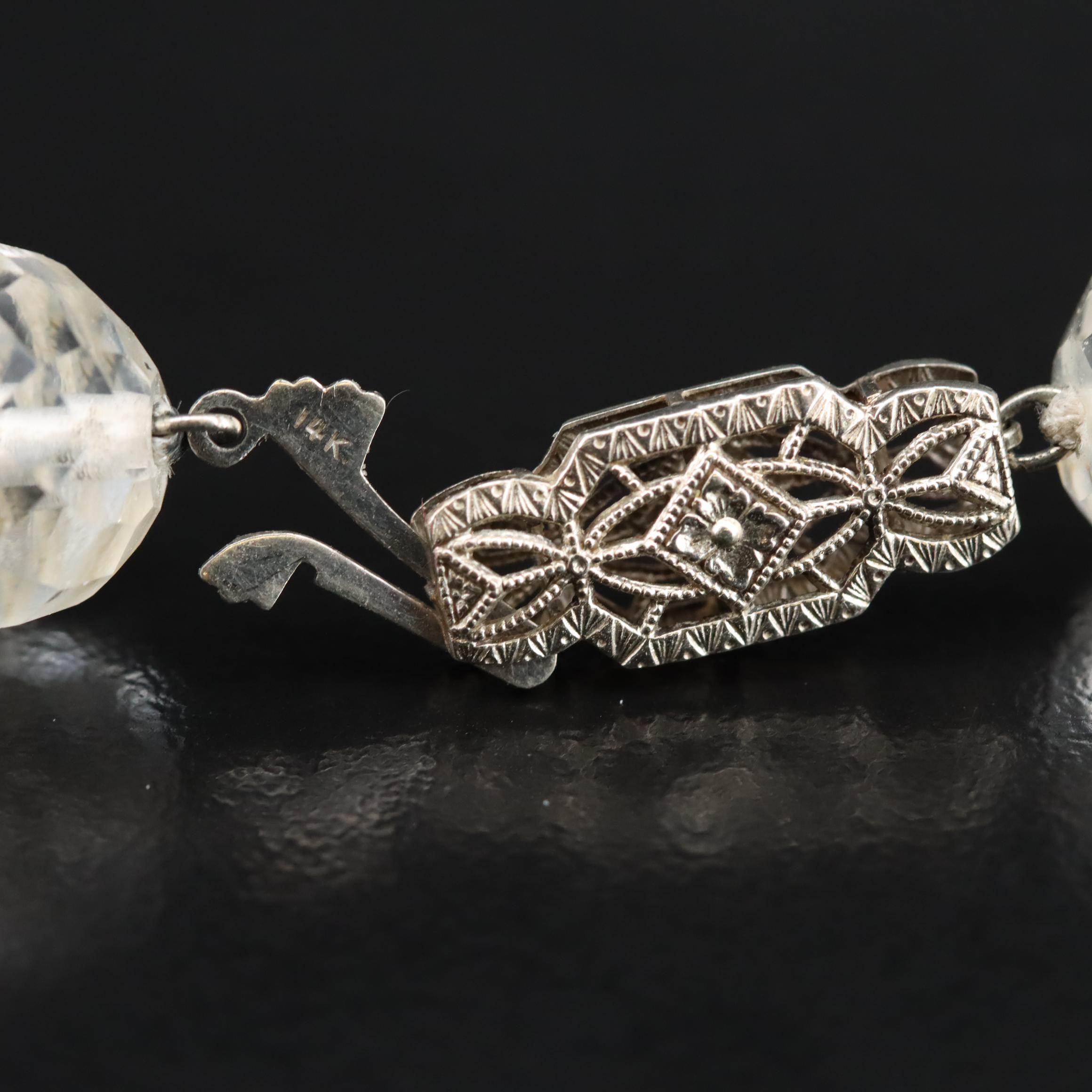 Art Deco Rock Crystal Quartz Necklace with 14K Clasp
