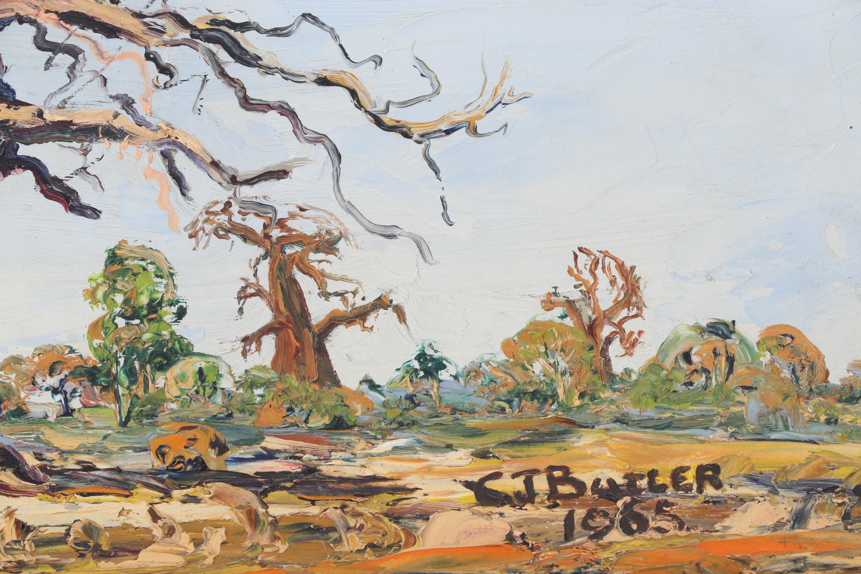 Landscape Oil Painting Of An African Baobab Tree,1965