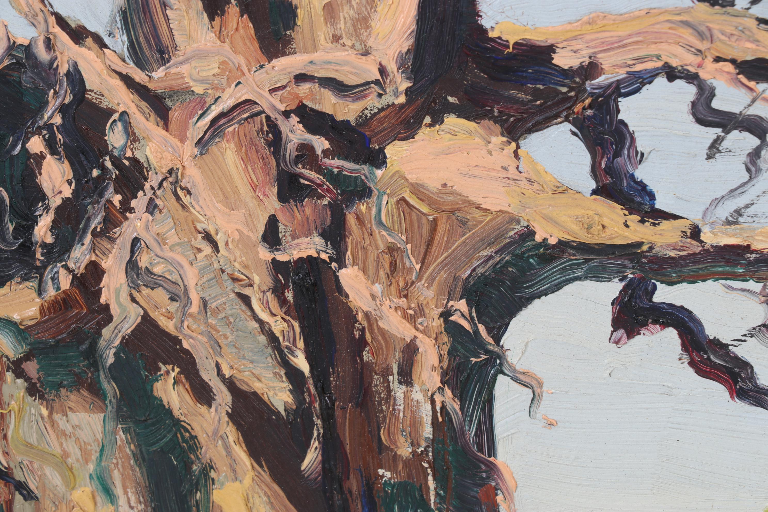 Landscape Oil Painting Of An African Baobab Tree,1965