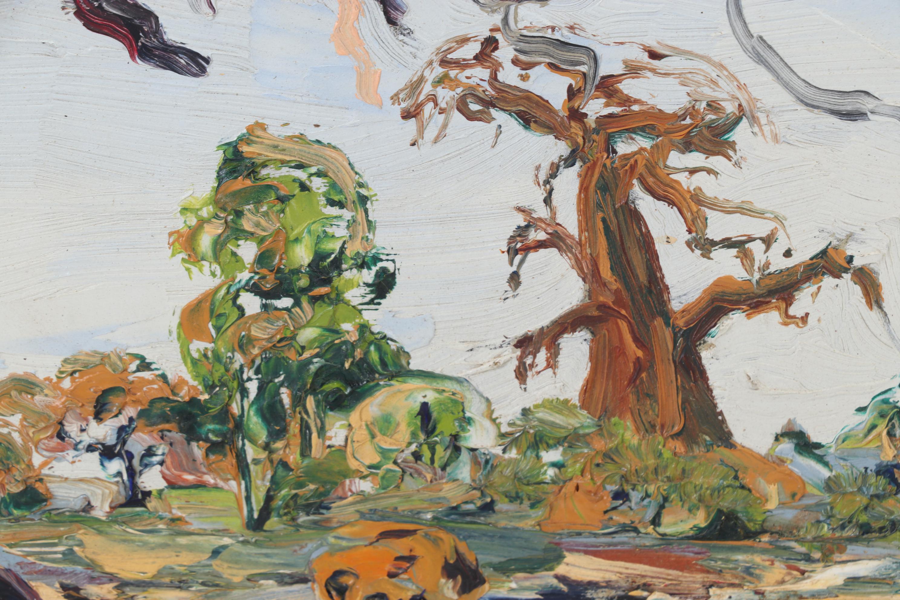 Landscape Oil Painting Of An African Baobab Tree,1965
