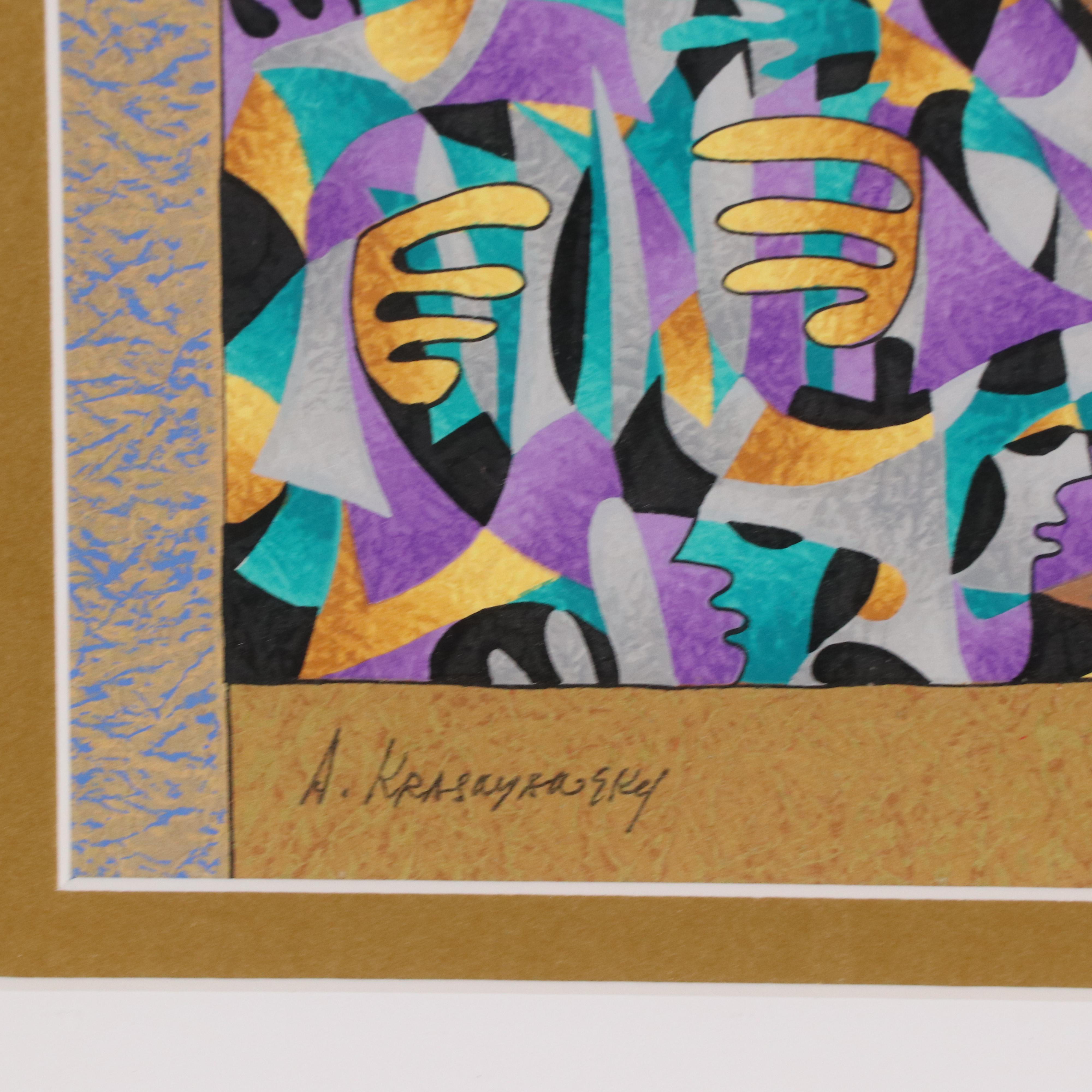 Anatole Krasnyansky Serigraph "Periwinkle & Gold with Red," 2004