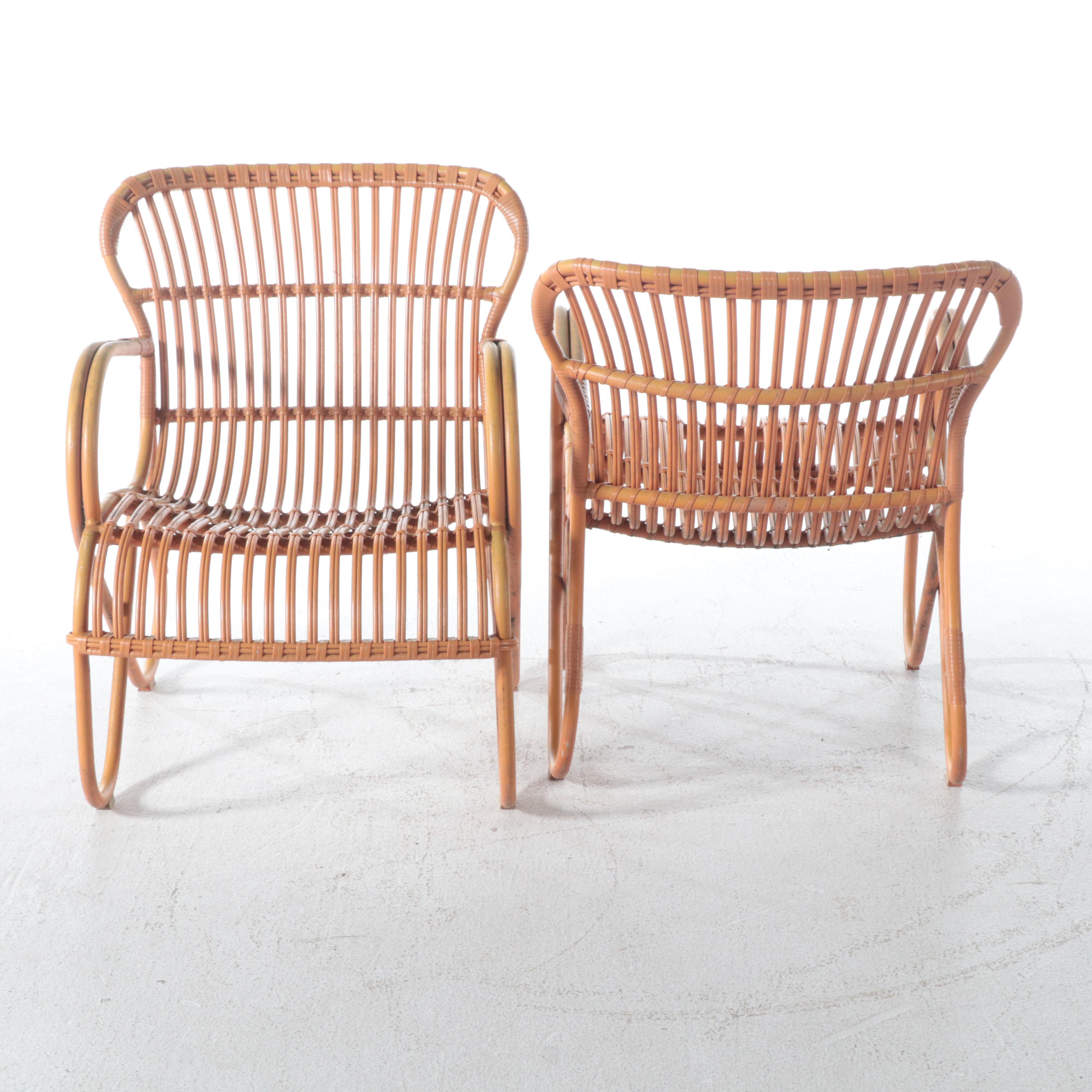 Pair of Painted Aluminum and Resin Wicker Patio Lounge Chairs EBTH
