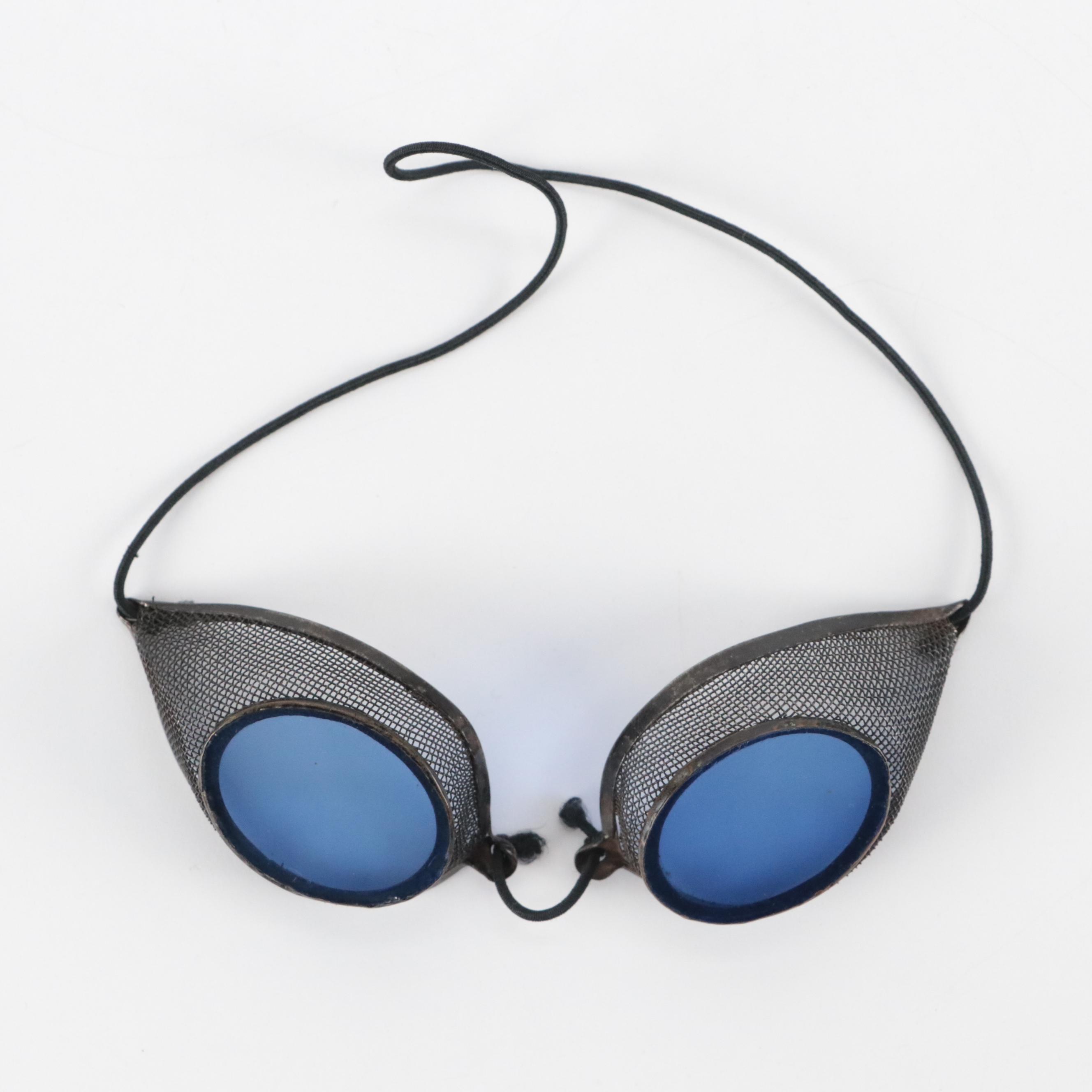 Cobalt Blue Glass and Mesh Cinder Goggles, Late 19th Century