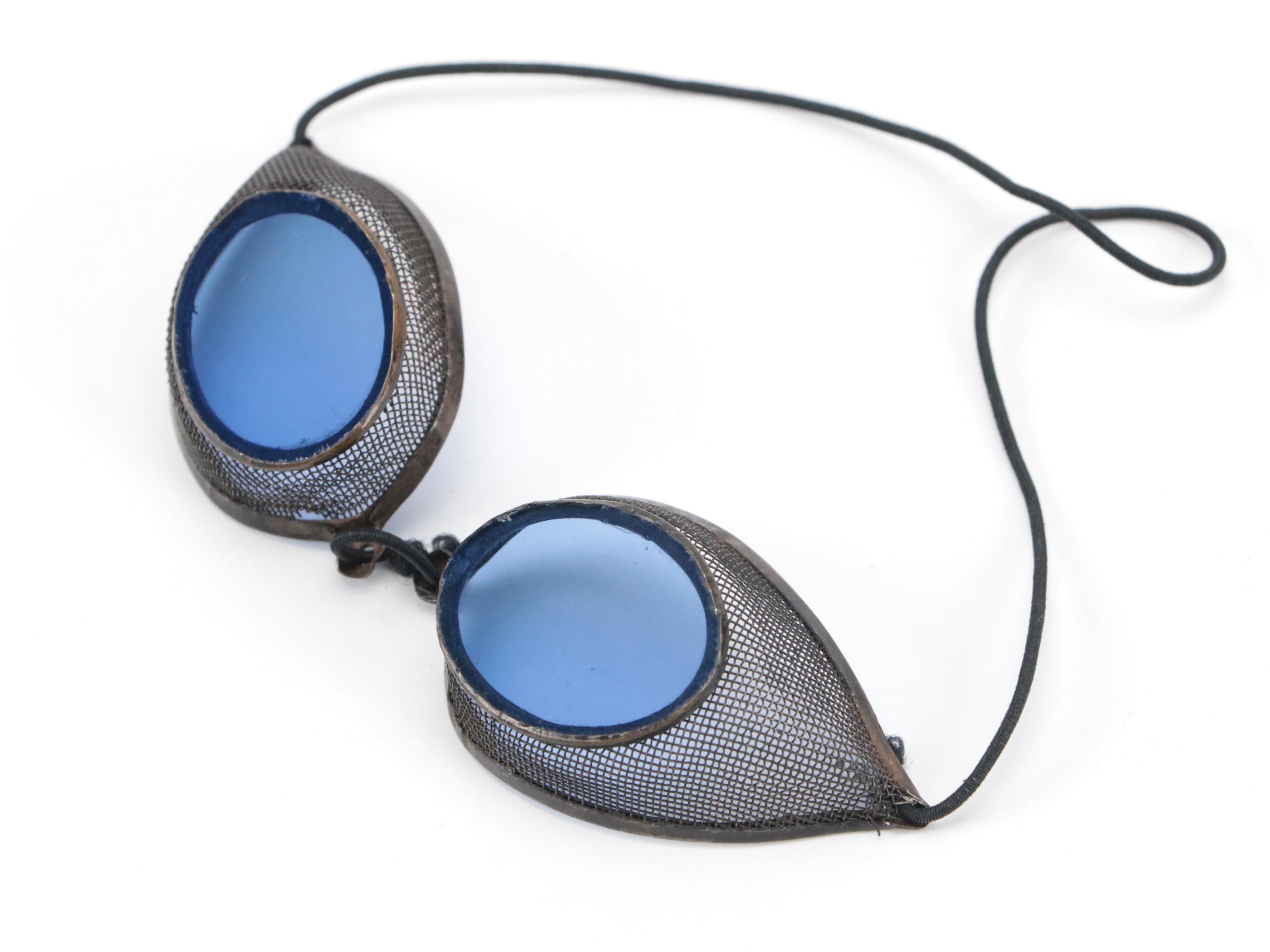 Cobalt Blue Glass and Mesh Cinder Goggles, Late 19th Century