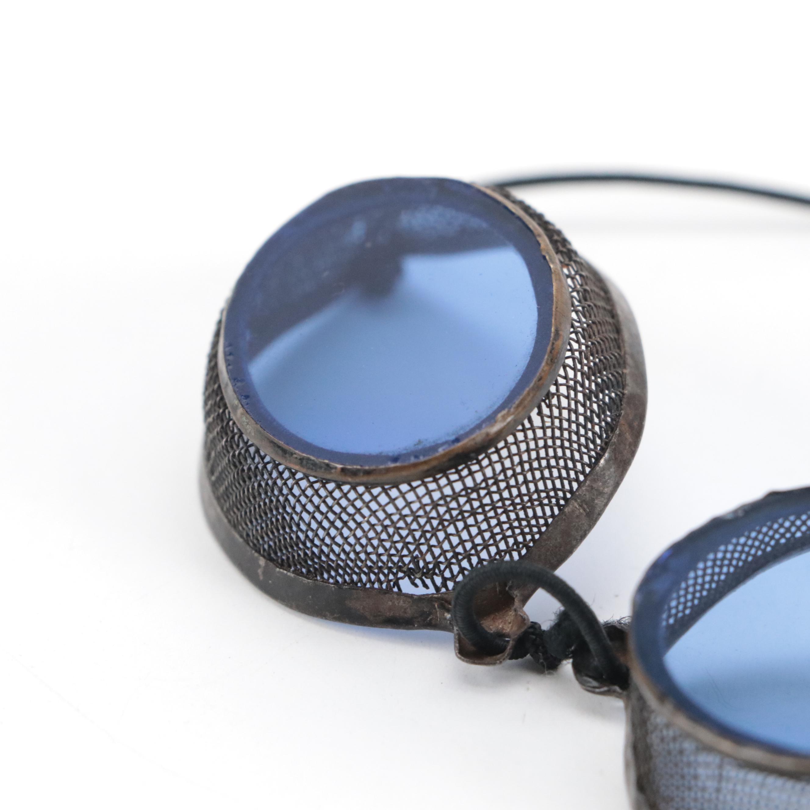 Cobalt Blue Glass and Mesh Cinder Goggles, Late 19th Century