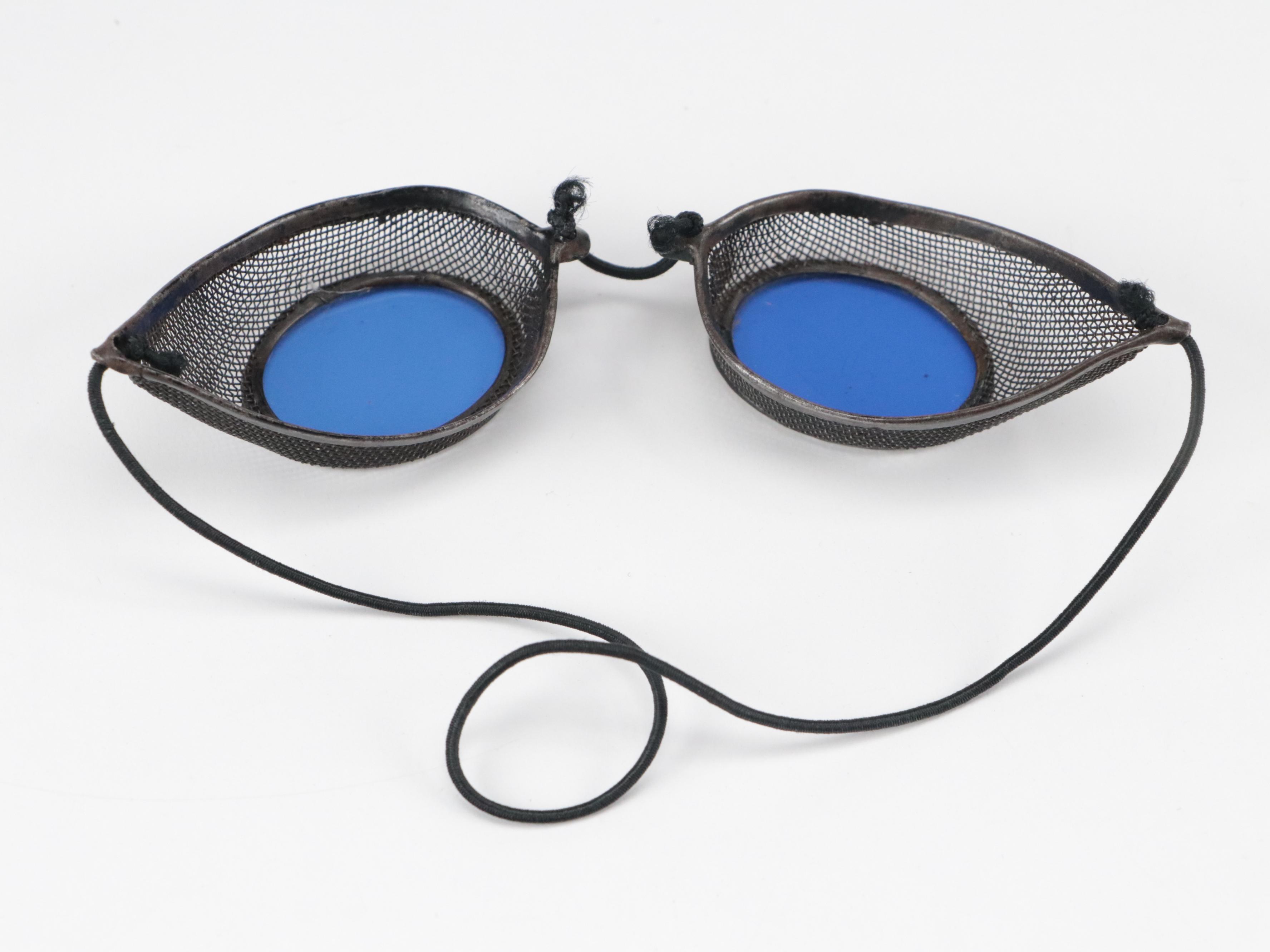 Cobalt Blue Glass and Mesh Cinder Goggles, Late 19th Century